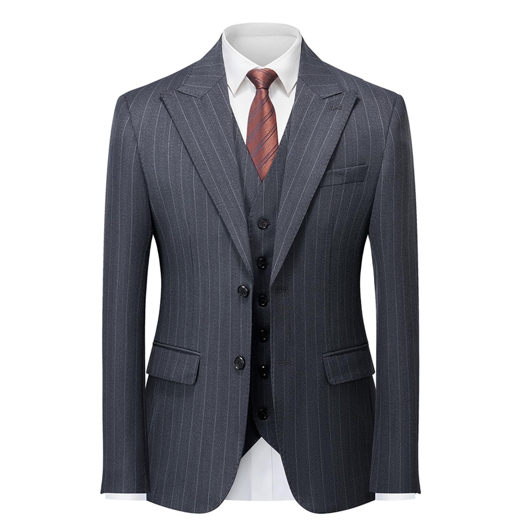 Men's Classic Stripe 3-Piece Business Suit Set - Elegant Two Button Tuxedo Jacket, Vest & Pants for Wedding, Prom & Formal Events | Premium 2025 Collection | Perfect for Business Meetings, Cocktail Parties & Special Occasions