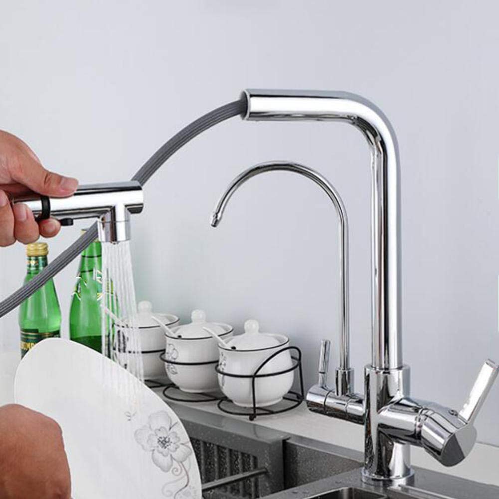 3-in-1 Pull-Out Kitchen Sink Faucet with Water Filter - Hot & Cold Multifunctional Direct Drinking Water Purification - Chrome Finish - Perfect for Modern Kitchens and Home Water Filtration Systems