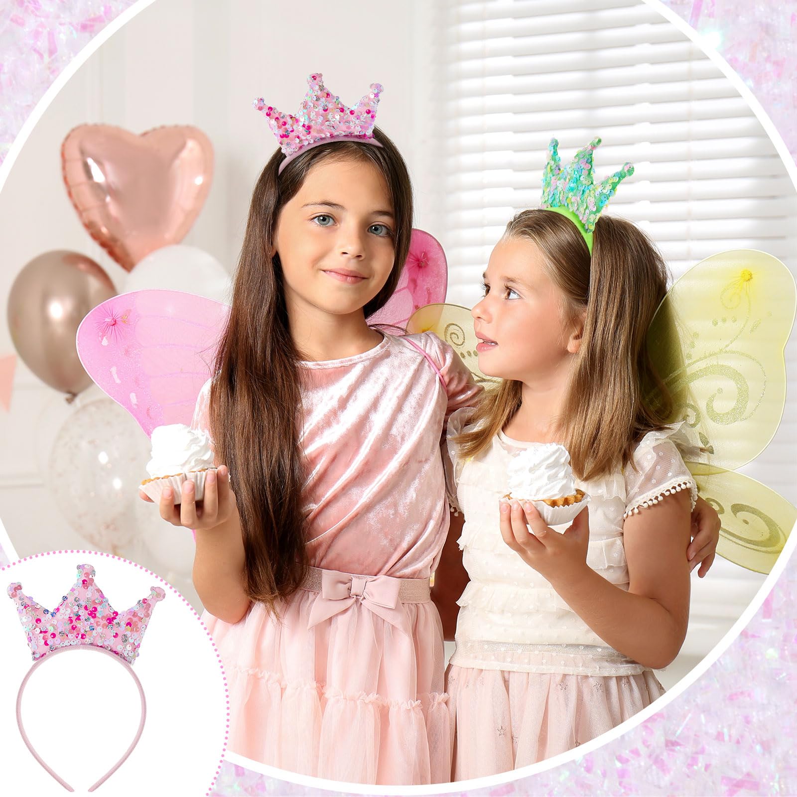 24 Pack Glitter Princess Crown Headbands for Girls - Sparkly Birthday Party Favors & Decorations - Perfect for Princess Themed Parties, Dress Up, and Photo Props