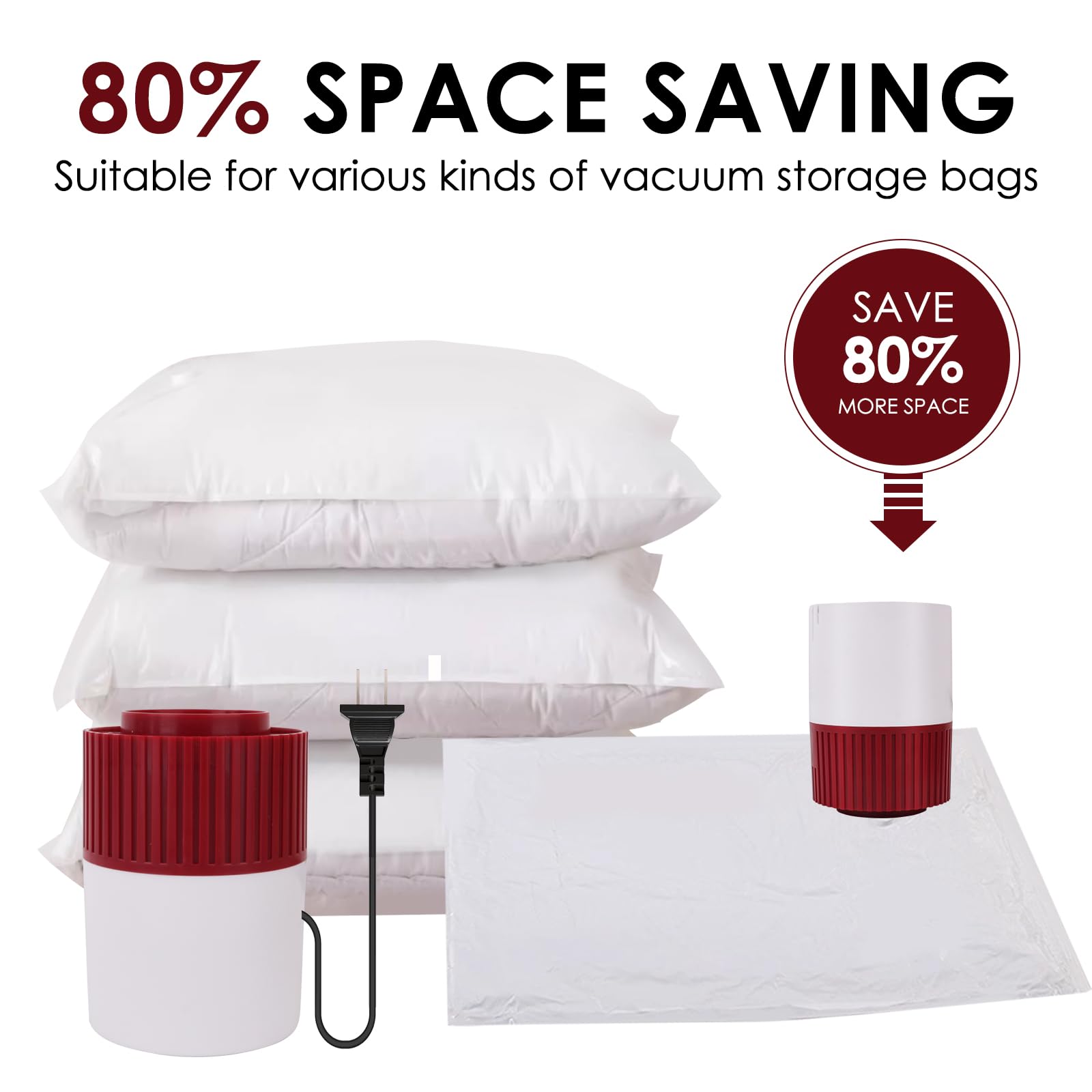 30W Electric Vacuum Pump for Large Storage Bags - Powerful US Plug-in Sealer for Clothes, Blankets & Seasonal Items (Bags Not Included) - Perfect for Space Saving & Home Organization