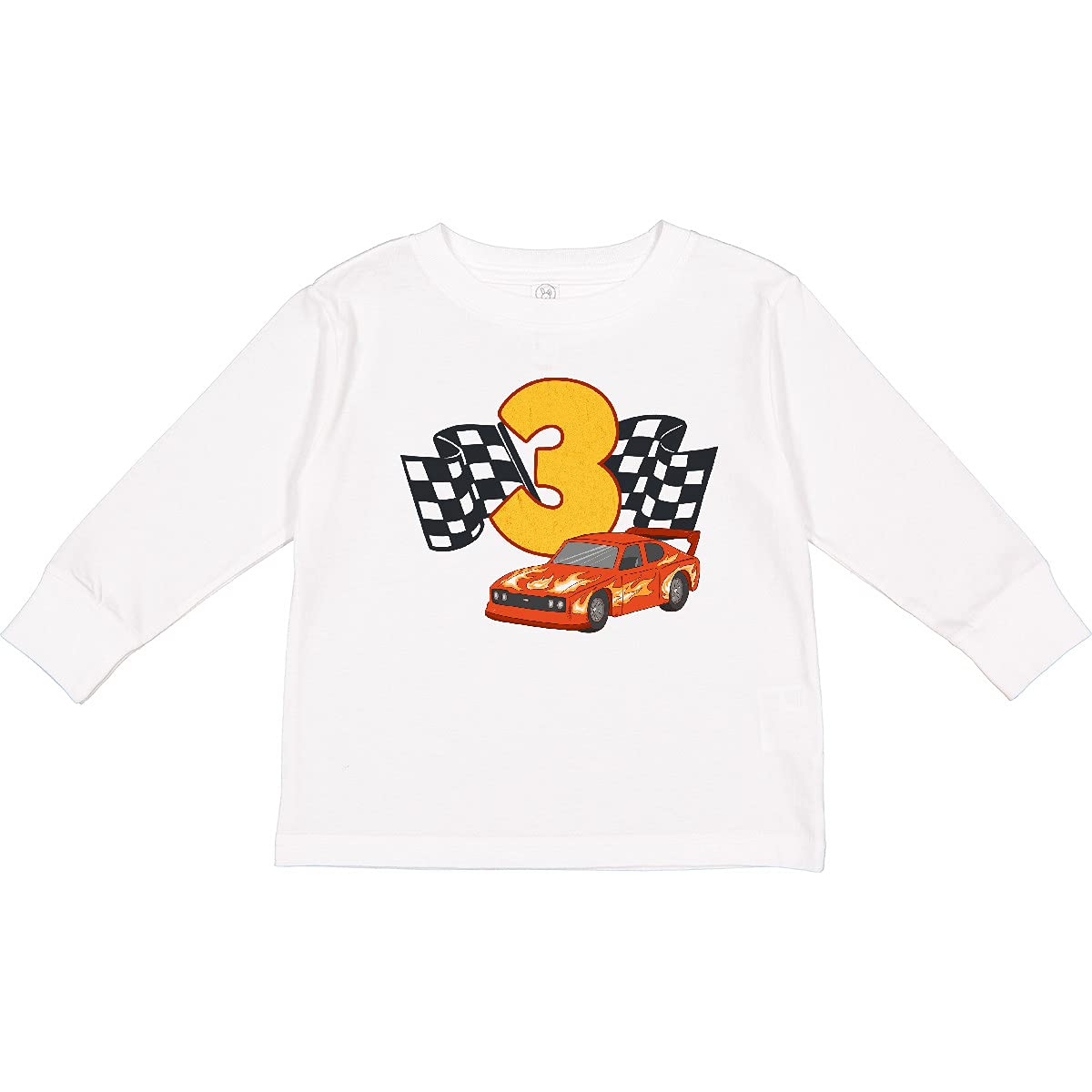 Inktastic Number 3 Race Car Toddler Long Sleeve T-Shirt - Cute Boys' Graphic Tee for Toddler Racing Fans - Perfect for Birthday Parties, Playdates & Family Outings