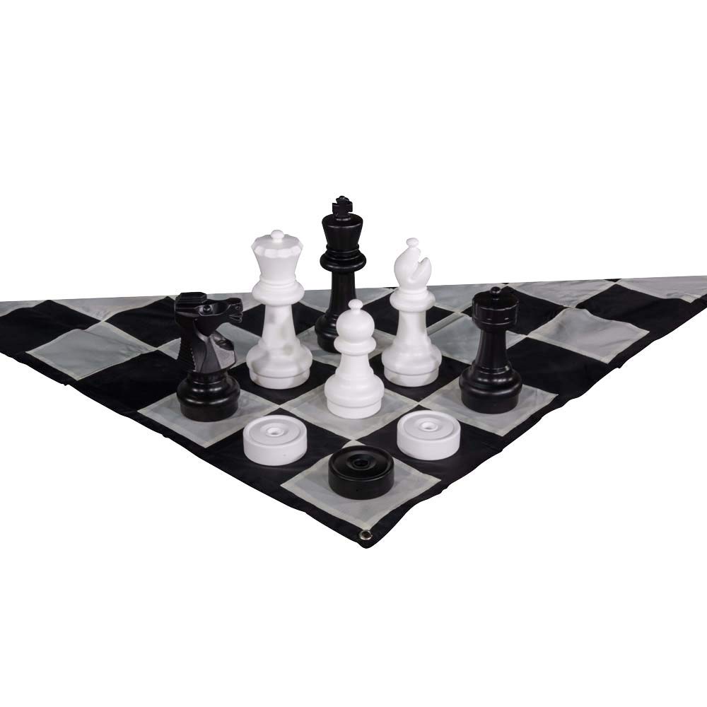 12 Inch MegaChess Giant Plastic Chess Set with Nylon Mat & Checkers - Outdoor & Indoor Family Game Night, Party, Classroom Activity
