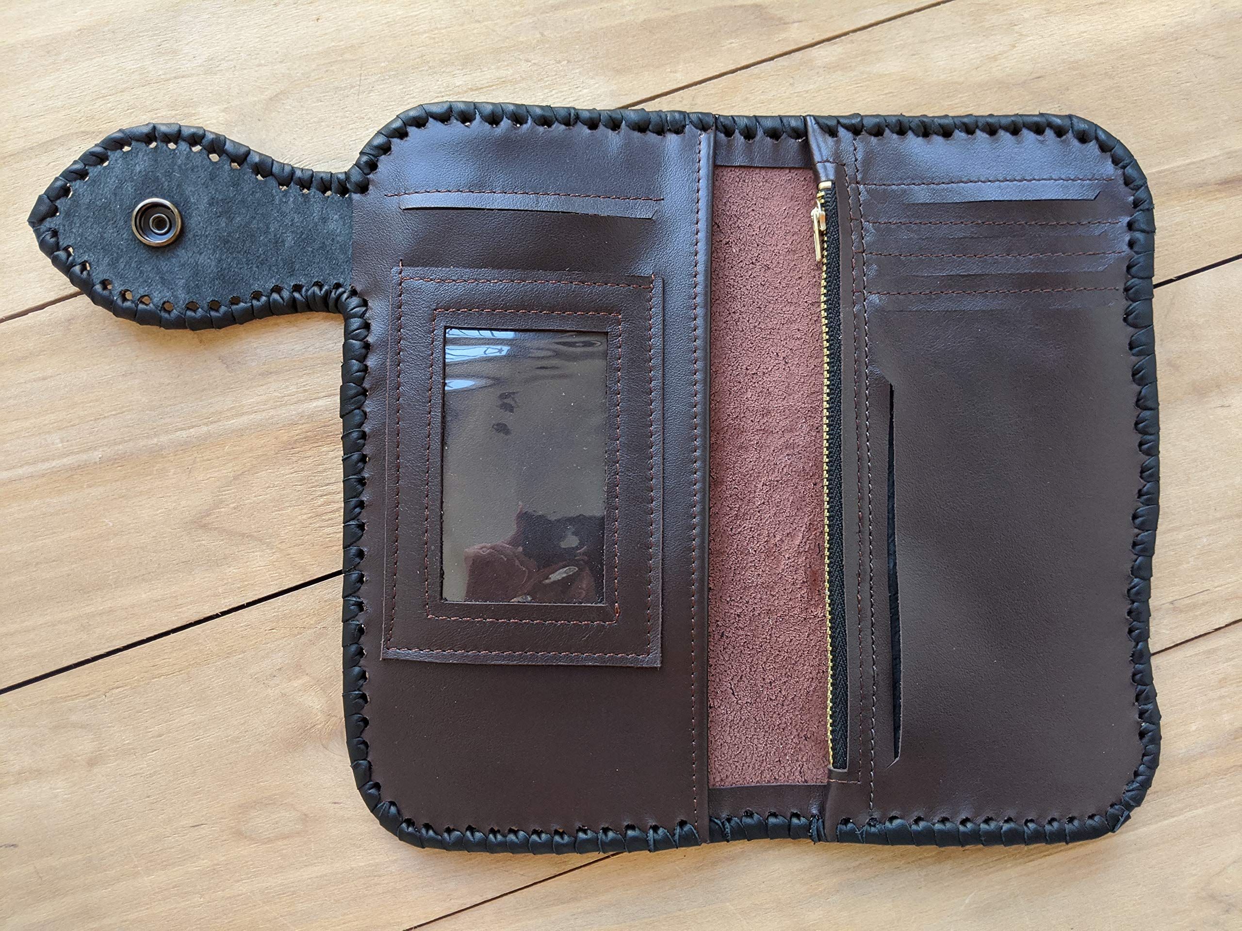 Handmade 3D Genuine Leather Wallet for Men - Custom Engraved Biker Wallet with Hand-Painted Design - Perfect for Motorcycle Riders & Gift Giving