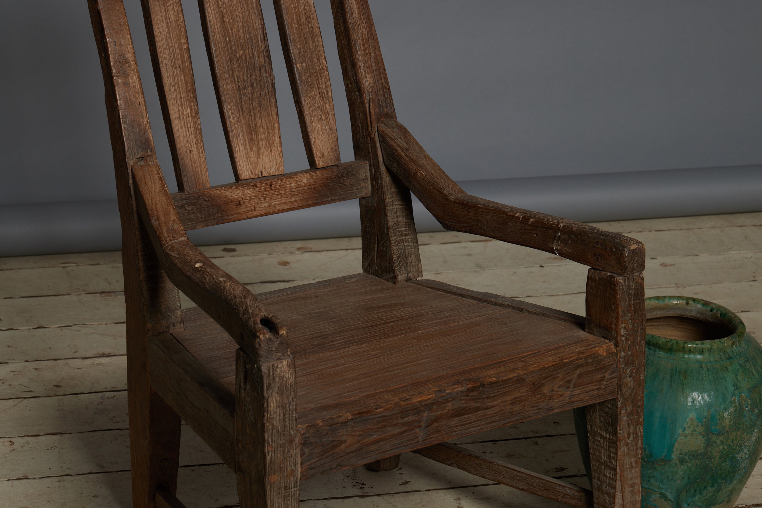 Handcrafted Primitive Dutch Colonial Teak Lounge Chair - Solid Sumatra Teakwood - Vintage Style Accent Chair for Living Room, Patio or Garden Relaxation
