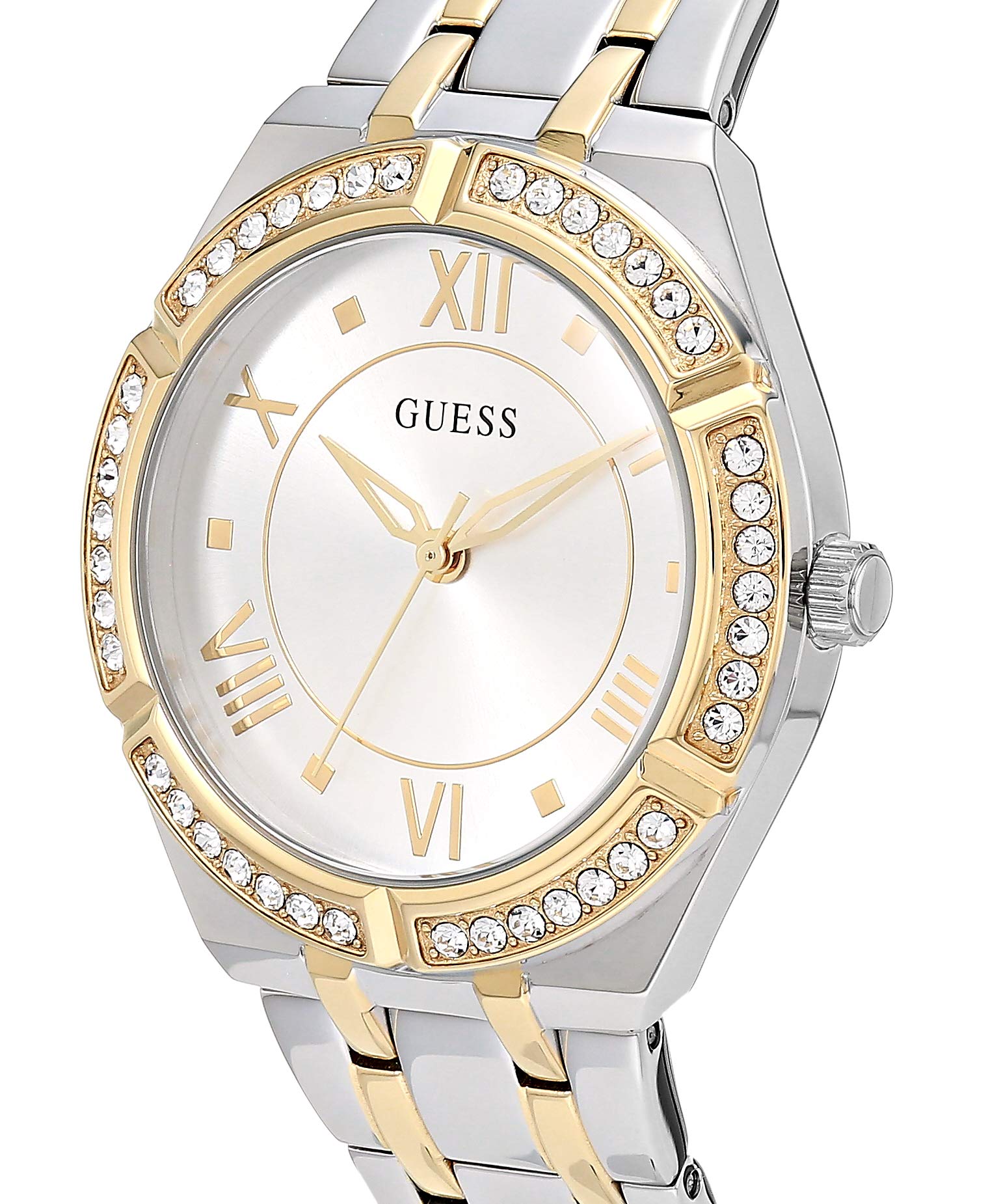 GUESS Women's Blue & Rose Gold-Tone Crystal Accent Silicone Watch - Fashionable Accessory for Everyday Wear, Office & Special Occasions