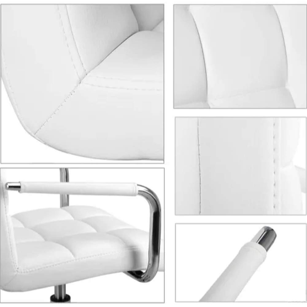 Modern Mid-Back PU Leather Office Chair with Adjustable Height, Wheels & Armrests - Ergonomic Computer Desk Chair for Home Office, Kitchen Counter or Bar (White) - Perfect for Long Work Sessions & Small Spaces