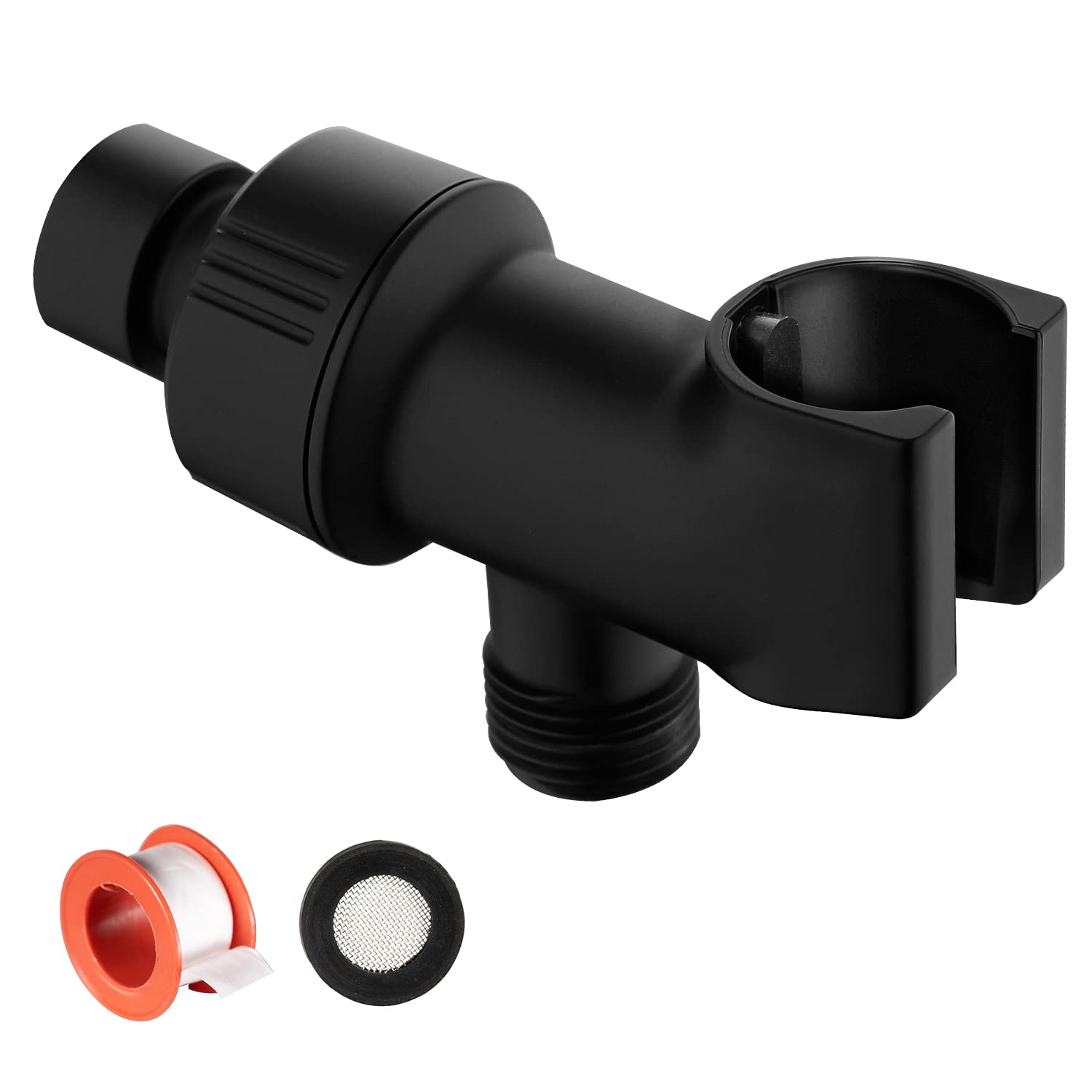 Adjustable Black Shower Arm Mount Handheld Shower Head Holder with Brass Swivel - Universal Shower Bracket for Bathroom, Shower Hose and Wand Holder - Matte Black Finish for Modern Bathroom Upgrade