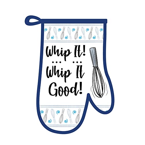 Funny 'Whip It Good' Oven Mitts - Heat Resistant Kitchen Cooking Gloves for Bakers & Chefs - Perfect Gift for Mom, Women & Men (Blue, Pair of 2) - Ideal for Baking, Grilling & Cooking Safely