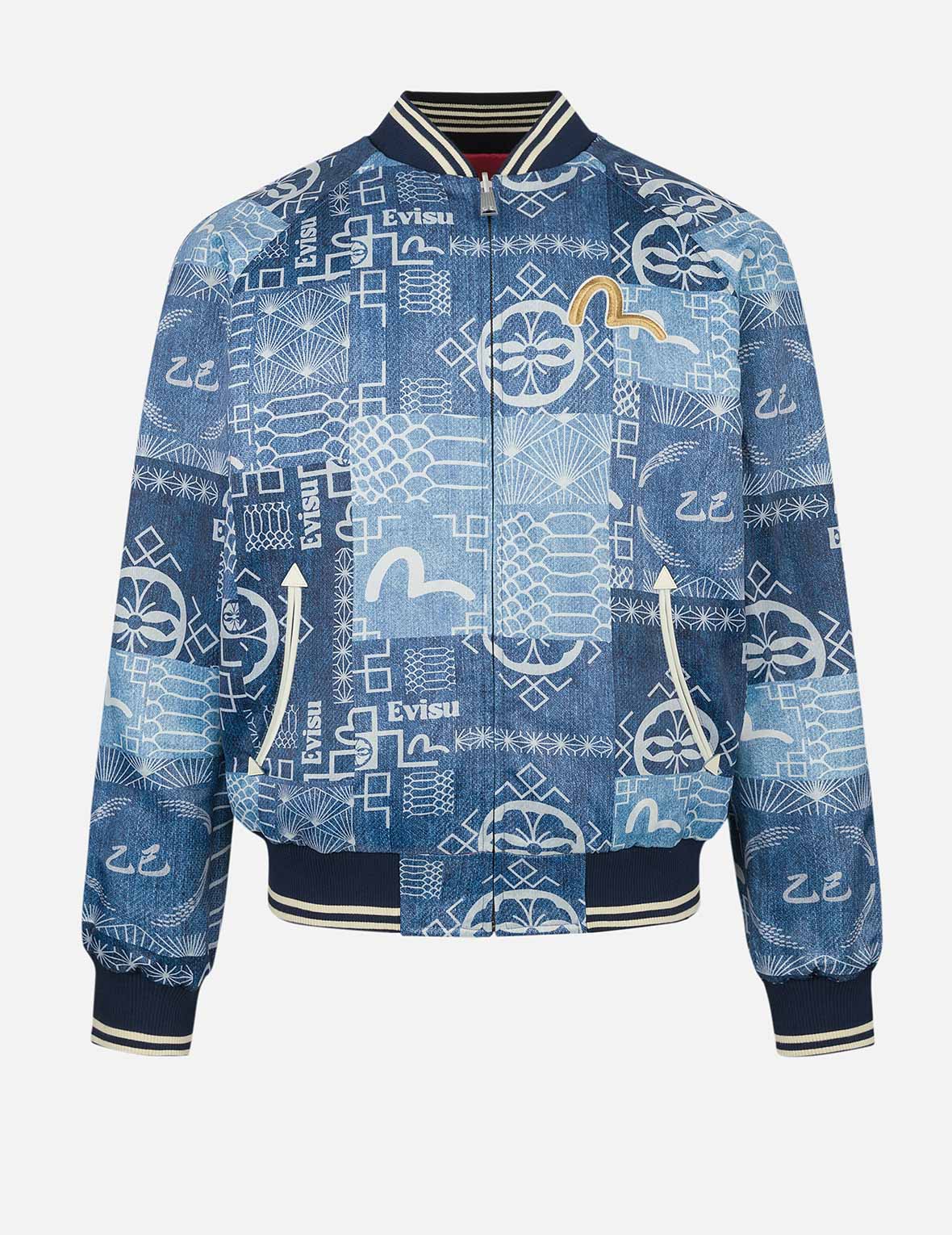 Reversible Red Jacket with Soaring Snake Embroidery & Japanese Totem Prints - Comfortable Relax Fit Souvenir for Travel, Festival, and Cultural Events