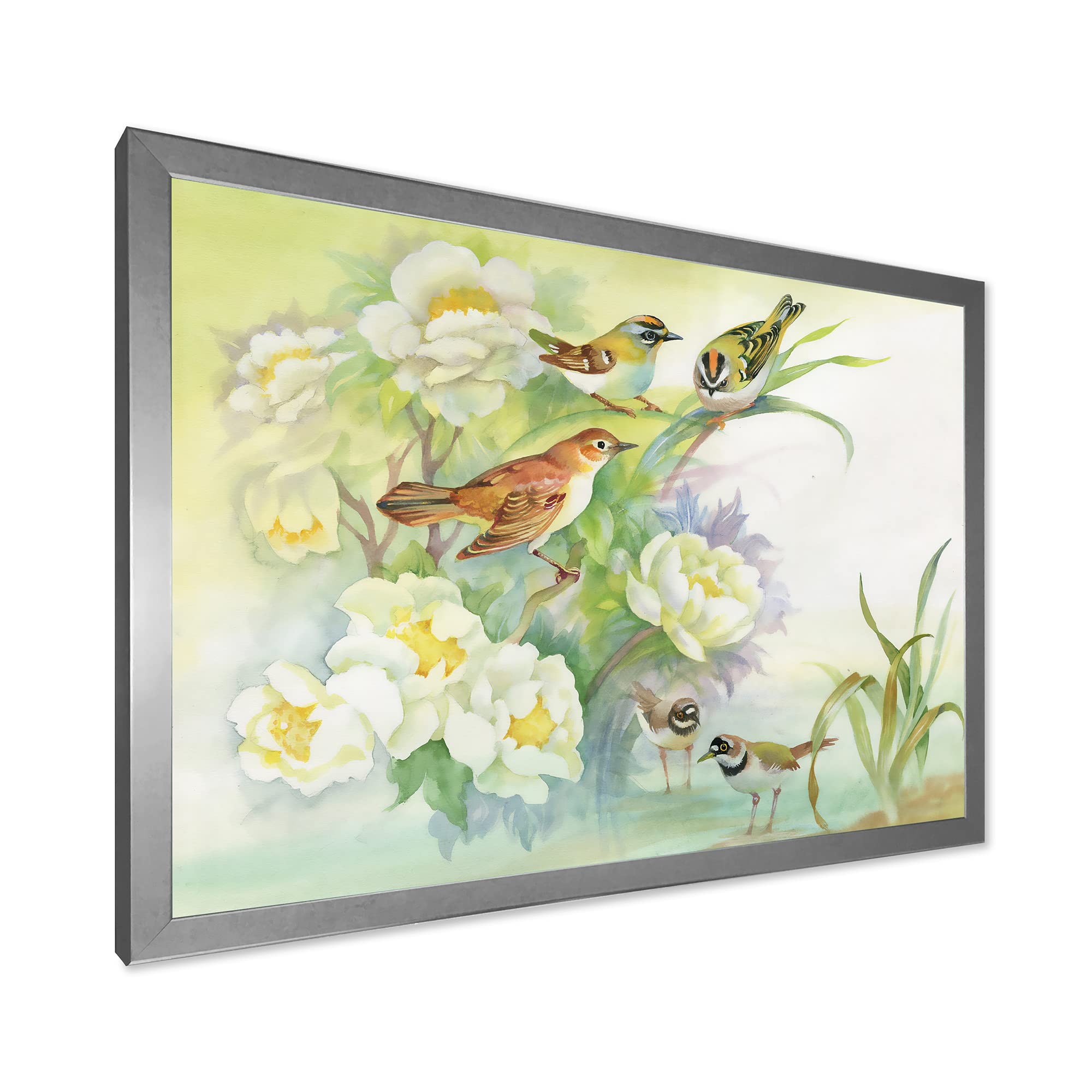 DesignQ Traditional Framed Wall Art - Rustic Scenery with Flowers and Birds - Perfect for Living Room, Bedroom & Office Decor