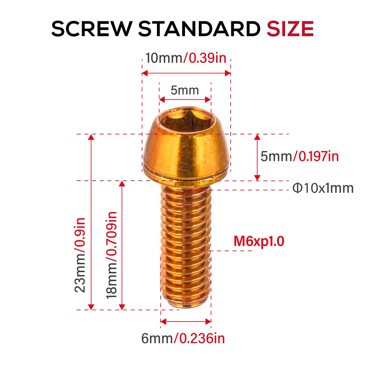 Premium CNC MTB Caliper Bolts - M6x18mm High-Strength Steel Alloy Bike Disc Brake Bolts (6-Piece Set) - Red/Orange/Green/Blue/Rainbow Colors - Perfect for Mountain Biking & Road Cycling Upgrades