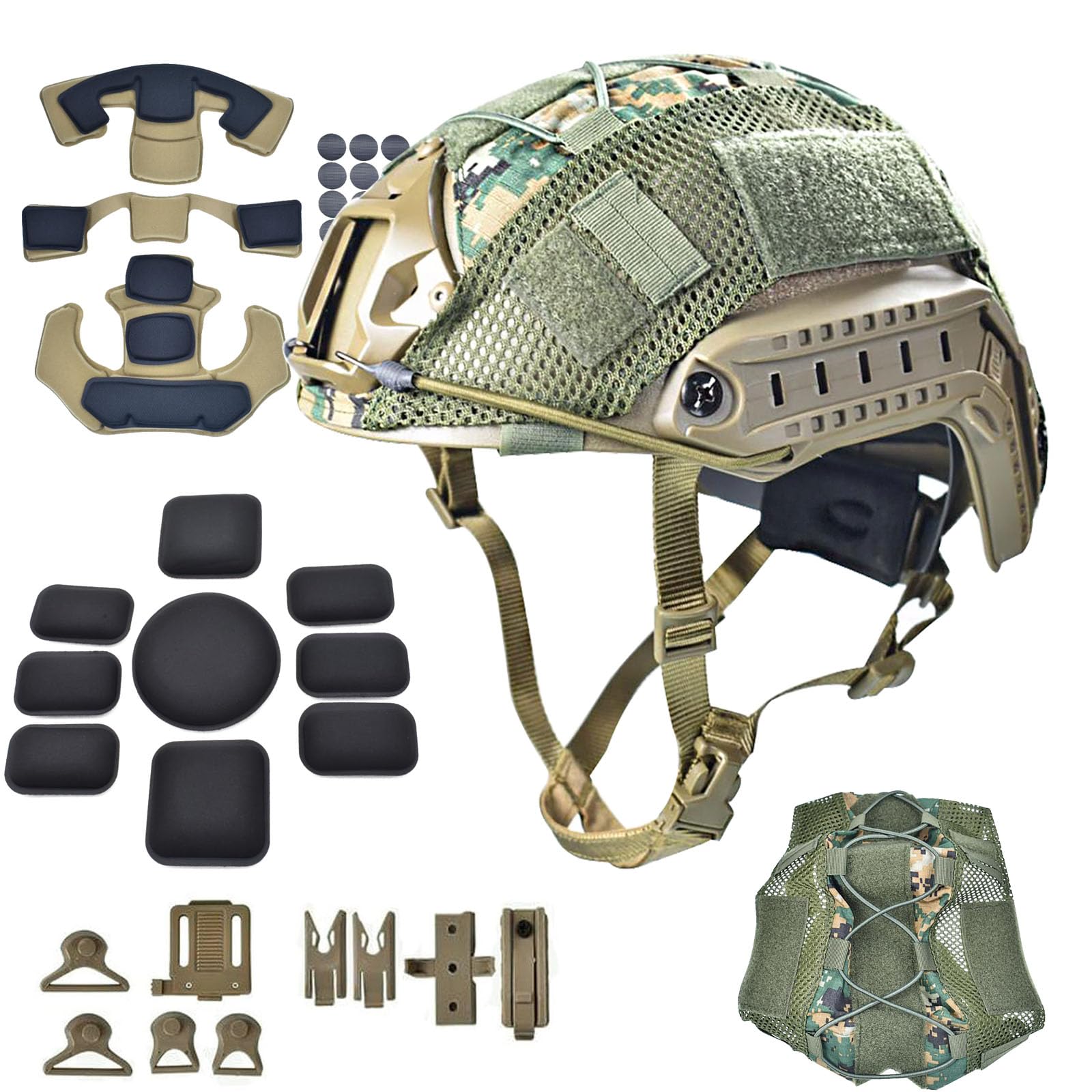 Tactical Airsoft & Paintball Fast Helmet Set with Adjustable Size, Memory Foam Padding - Protective Gear for Adults & Teens | Outdoor Combat Games, Military Simulation, Airsoft Battles
