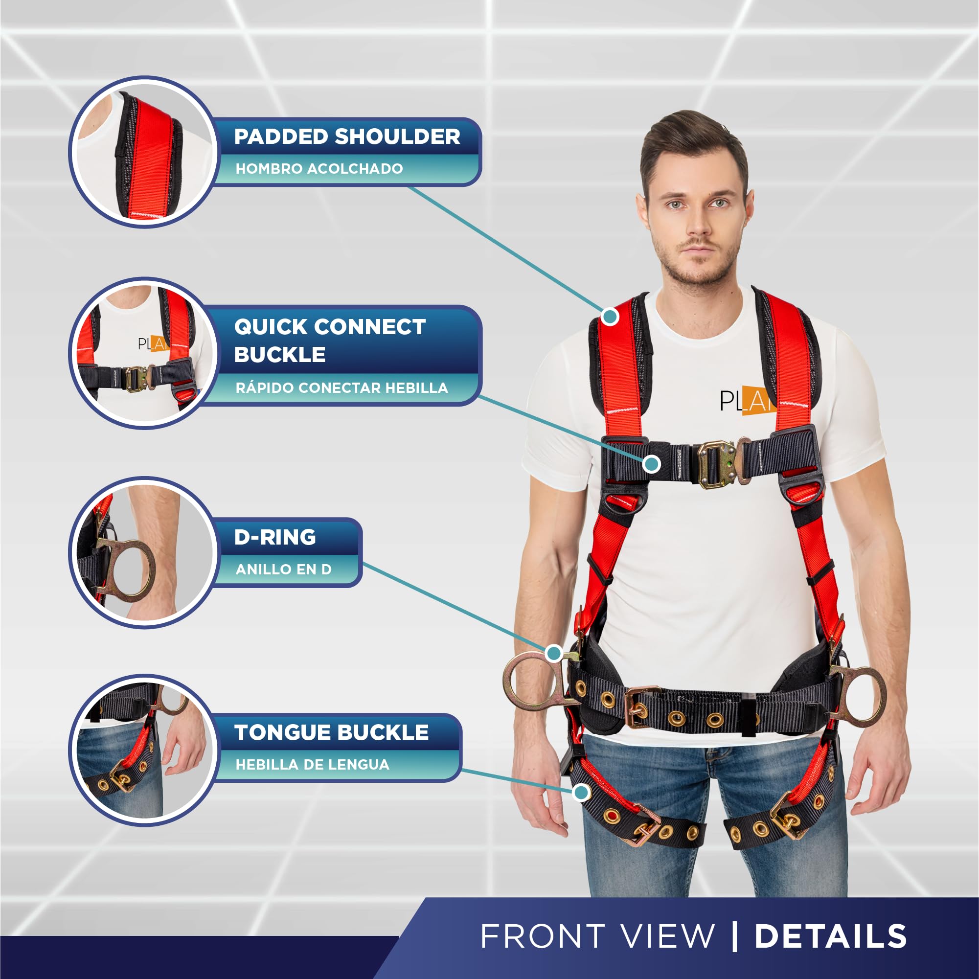 Palmer Safety Hammerhead 5-Point Safety Harness with Back Padding, QCB Chest Buckle, Tongue Buckle Leg Straps & D-Rings - OSHA Compliant Fall Protection for Construction, Roofing & Industrial Work
