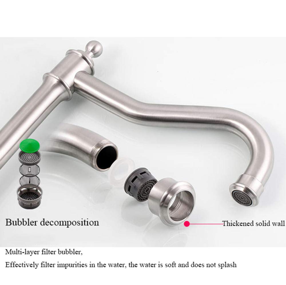 304 Stainless Steel Single Hole Kitchen Faucet - Foldable & Rotating Hot and Cold Water Tap for Sink Basin - Perfect for Small Spaces, RVs & Tiny Homes