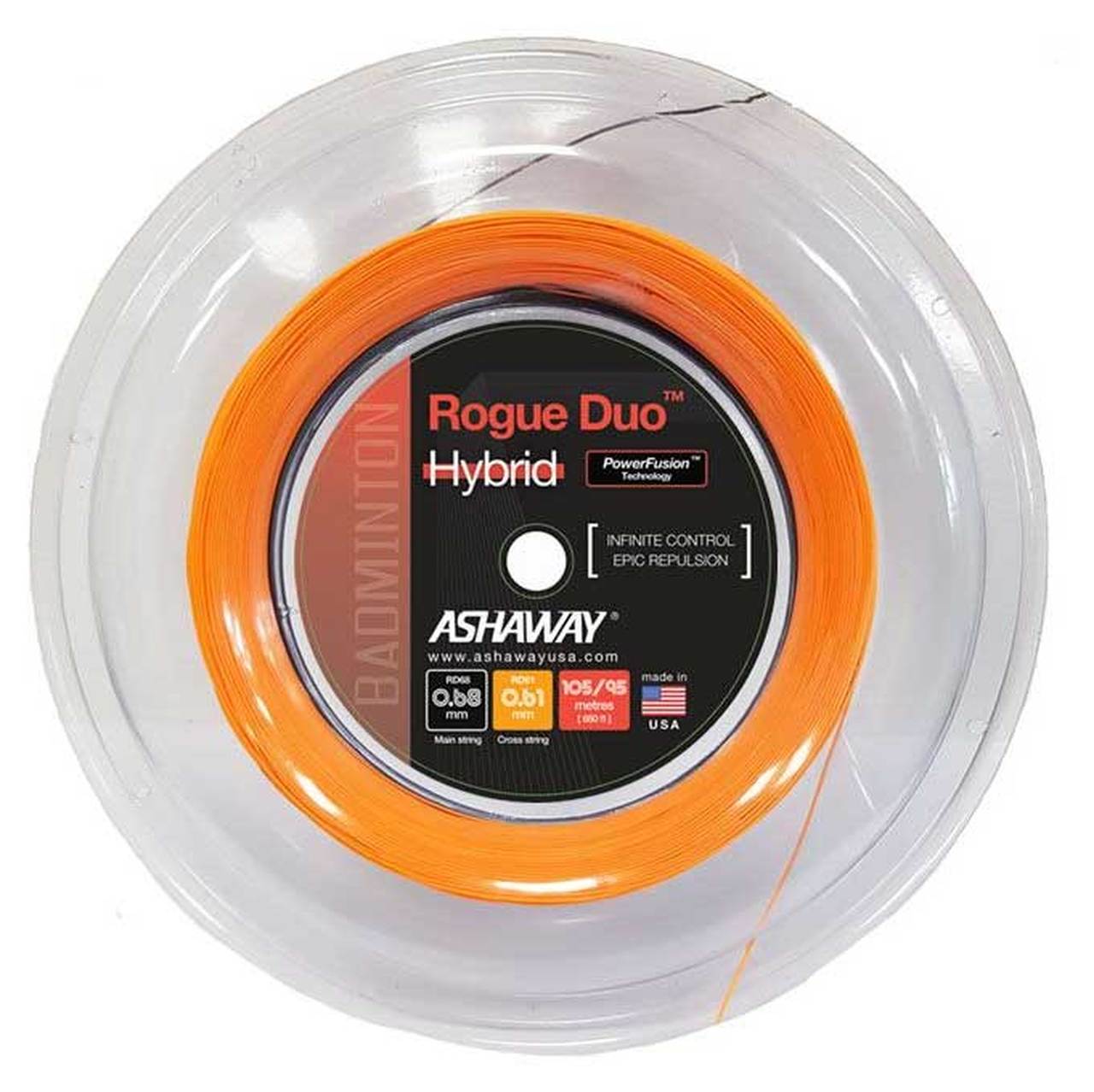 Ashaway Rogue Duo Hybrid Badminton String Reel (Black/Orange) - High Performance Badminton Strings for Competitive Play & Training | Perfect for Tournaments, Club Matches & Practice Sessions