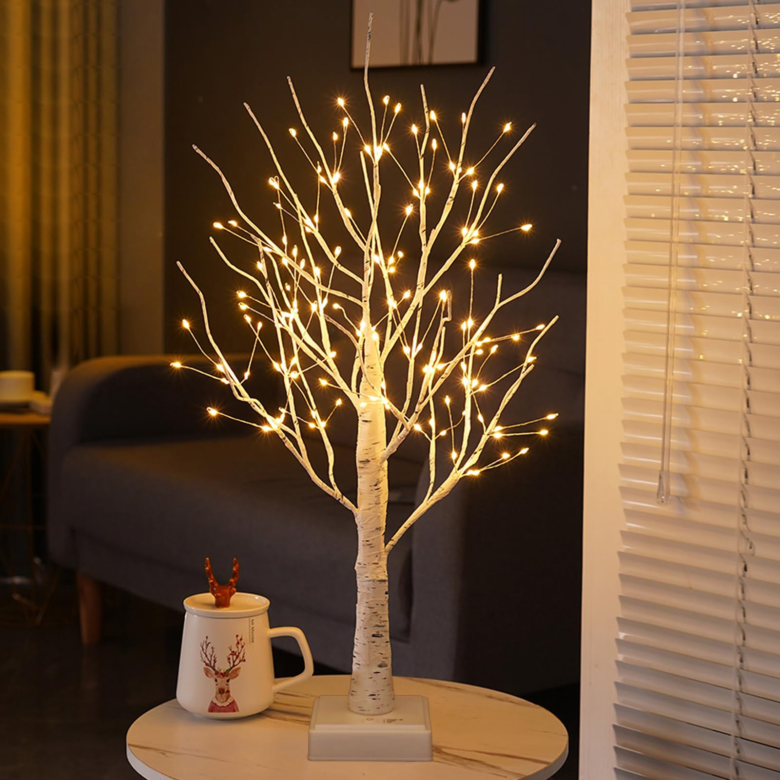144 LED 2FT White Lighted Birch Tree - Indoor Tabletop Lamp with Timer for Christmas, Birthday, Thanksgiving & Wedding Decor | Perfect for Home, Office, Party & Holiday Decoration