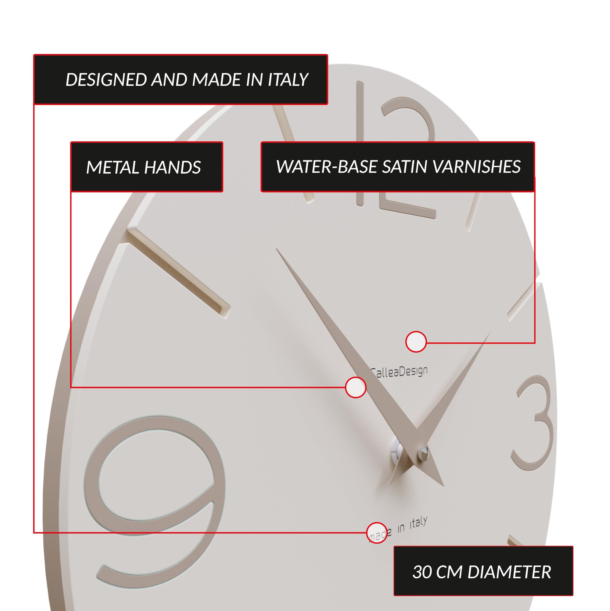 CalleaDesign 11.8 Inch Modern Wall Clock with Smile Face Design - Perfect for Living Room, Bedroom, Office & Home Decor