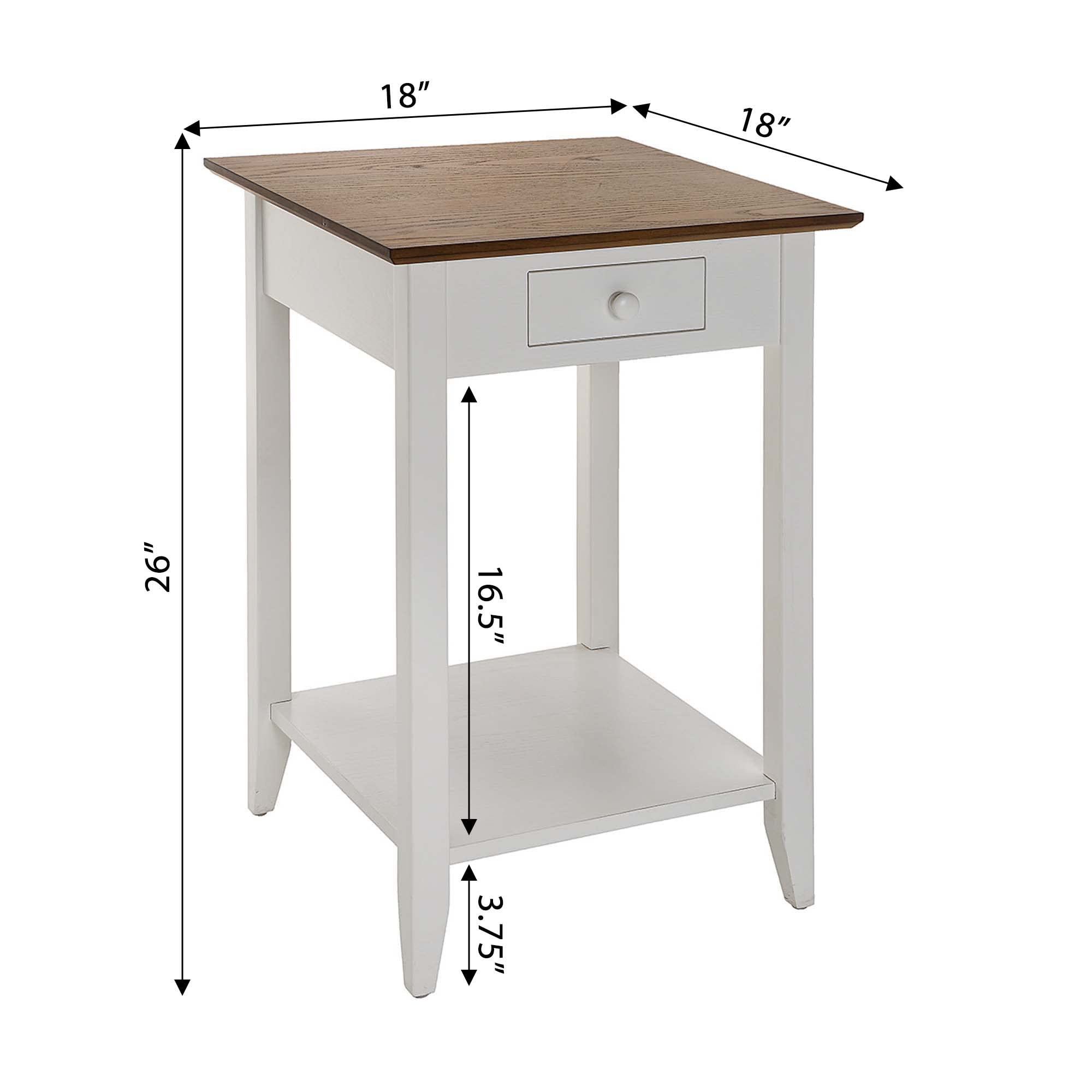 Convenience Concepts American Heritage 1-Drawer End Table with Shelf - Driftwood & White Finish - Perfect for Living Room, Bedroom, or Office Side Table