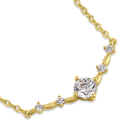 14K Yellow Gold V-Shaped CZ Necklace for Women - Elegant Cubic Zirconia Pendant for Everyday Wear & Special Occasions