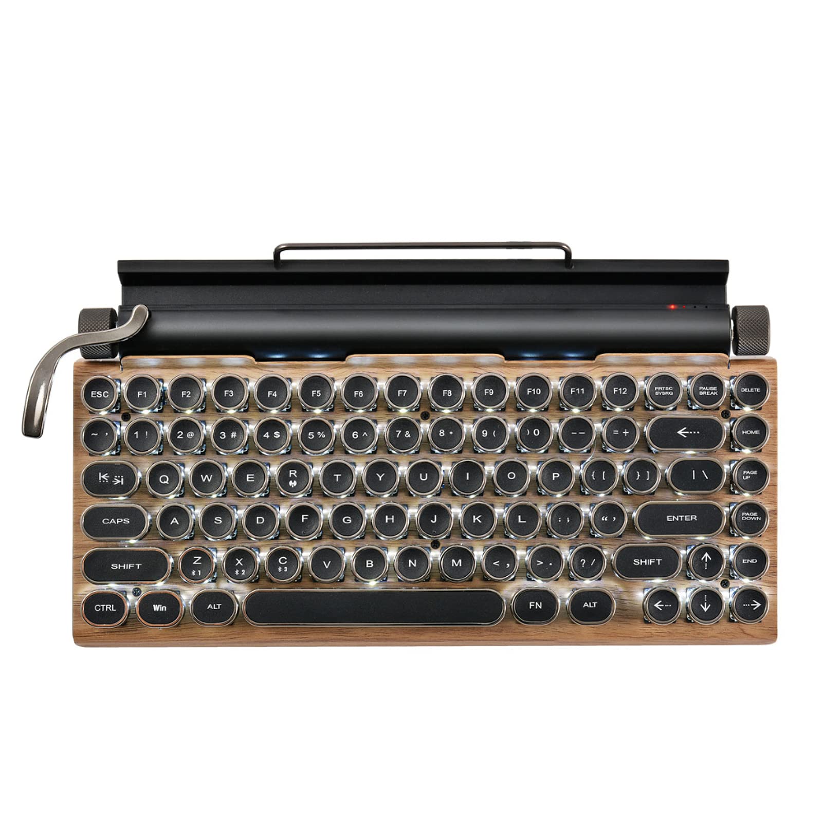 Yunseity Retro Typewriter Mechanical Keyboard - 83 Keys Punk Round Keycaps, Bluetooth Wireless Qwerty Keyboard for PC, Mac, Tablet, iOS & Android - Vintage Brown Keyboard for Gaming, Office & Creative Writing