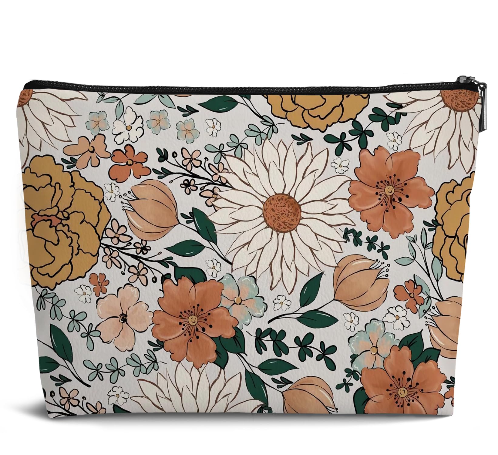 Vintage Floral Leather Travel Makeup Bag for Women - Waterproof Cosmetic Organizer with Zipper Pouch, Perfect for Toiletries & Travel Accessories - Ideal Gift for Her | Great for Daily Use, Weekend Getaways & Business Trips