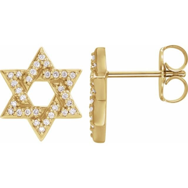 14K Rose Gold, Yellow Gold, White Gold or Platinum 1/8 CTW Diamond Star of David Earrings - Elegant Jewish Jewelry for Hanukkah, Wedding & Special Occasions