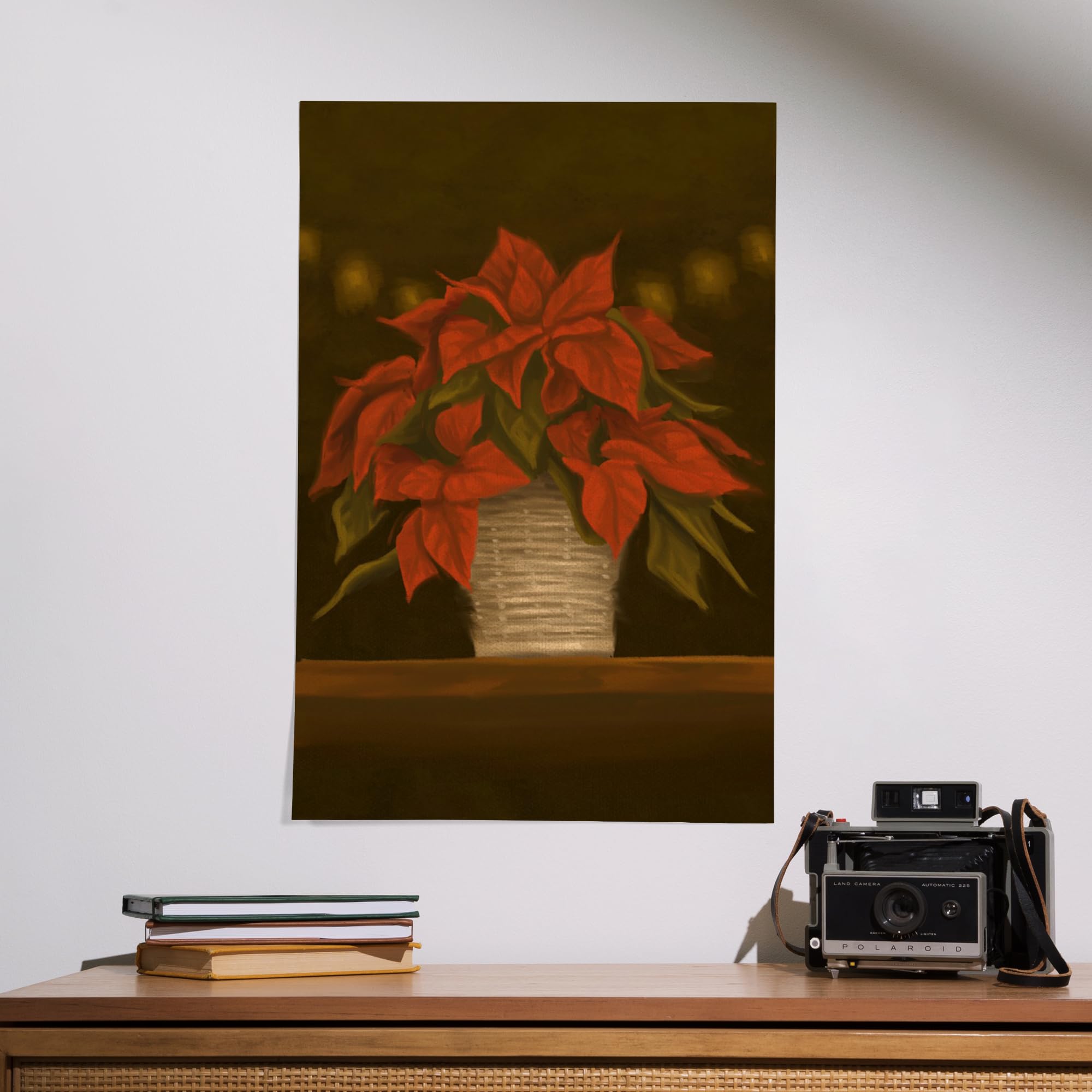 Lantern Press 16x24 Inch Giclee Art Print - Premium Poinsettia Oil Painting Wall Decor for Living Room, Bedroom & Office