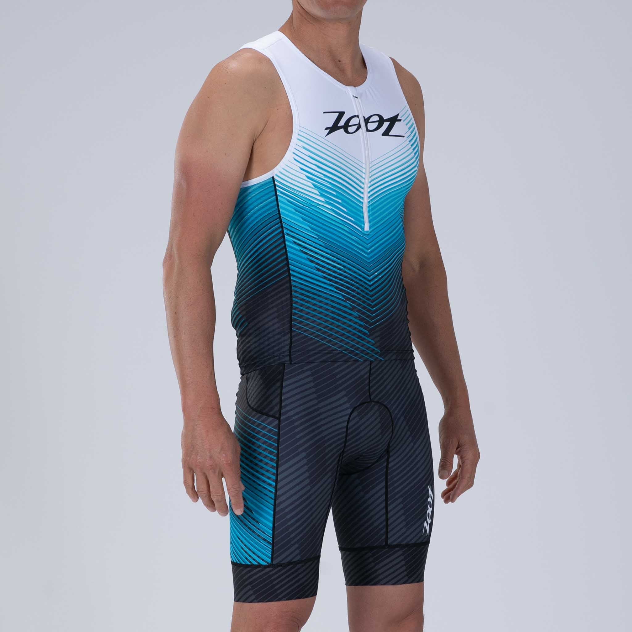 Men's Limited Edition Tri Tank Top - Blue Wave Design for Gym, Running & Beach Workouts
