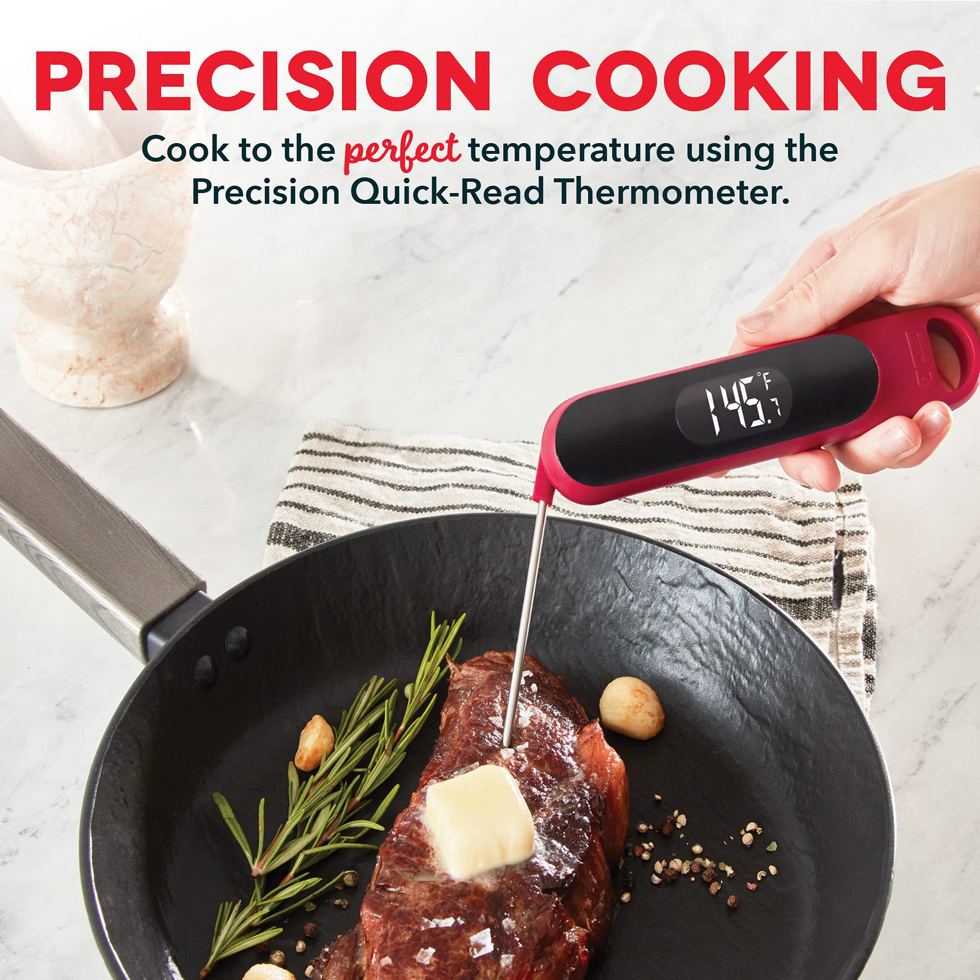 Dash Precision Quick-Read Digital Meat Thermometer - Waterproof Instant Read Cooking Thermometer with LCD Display for BBQ, Grilling, Baking & Frying - Perfect for Chicken, Steak, Turkey, Seafood & More - Ideal for Kitchen, Outdoor Camping & Backyard Cooking (Batteries Included)