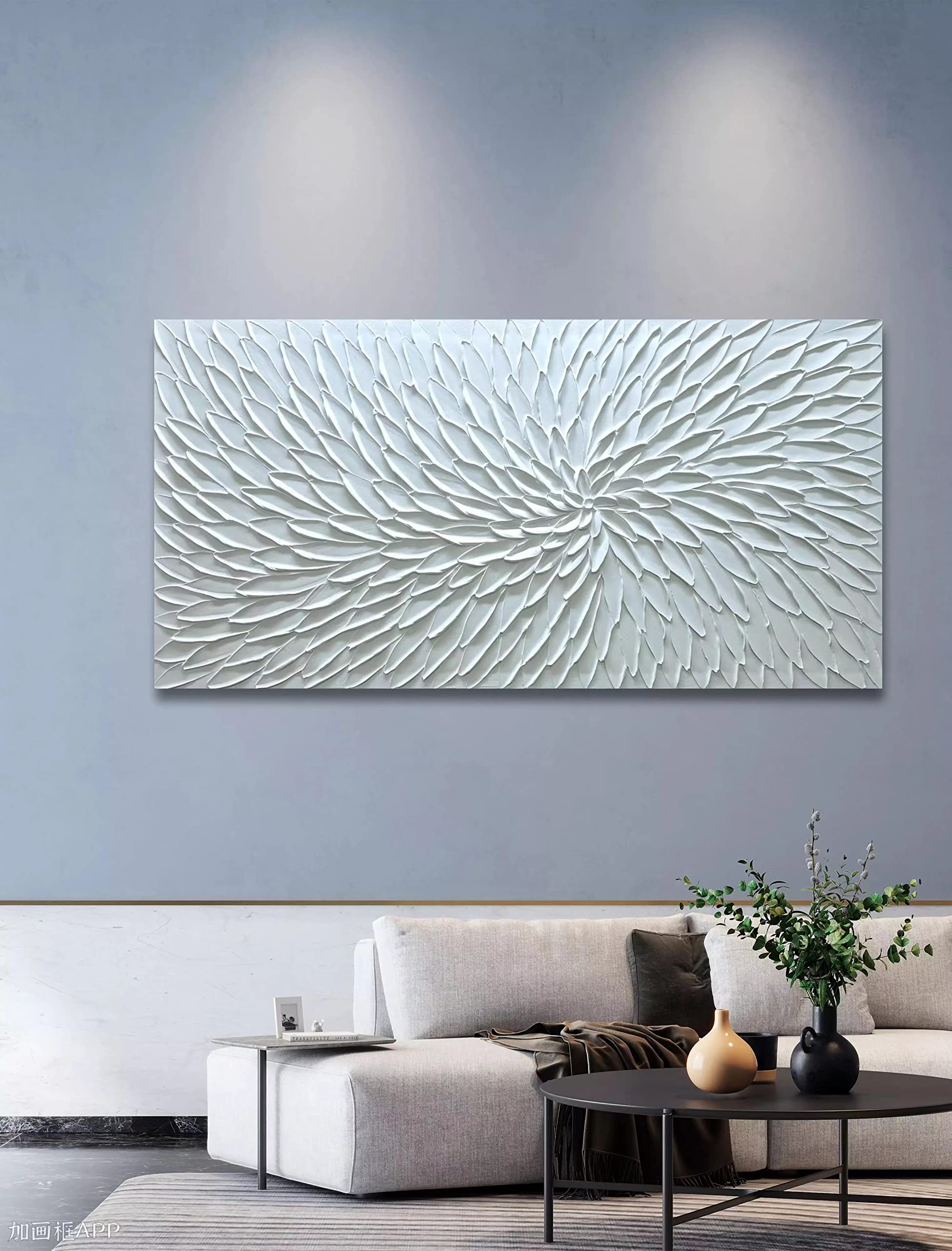 Yika Art Hand Painted Abstract Oil Painting on Canvas - Modern White Flower Thick Texture Wall Art Decor 30x60 inches - Perfect for Living Room, Bedroom & Office Decor