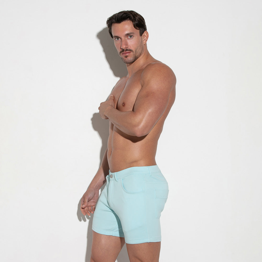 Code 22 Slim Fit 5-Pocket Stretch Shorts for Men - 9712 Aqua Blue | Comfortable Casual Wear for Summer, Gym & Outdoor Activities