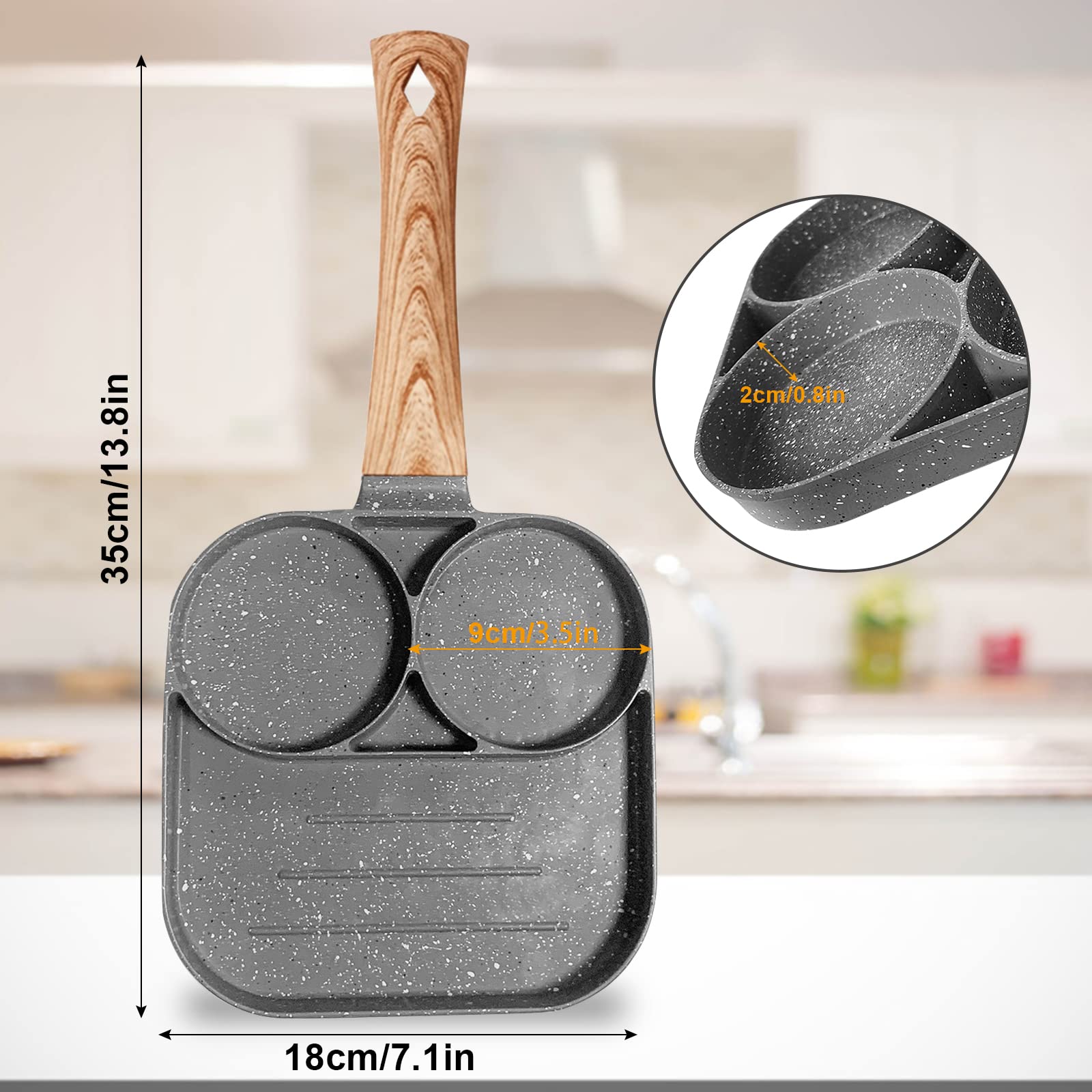 Non-Stick Aluminum Egg Frying Pan with 2 Holes - Perfect for Pancakes, Breakfast Steak, Fried Eggs & Burgers - Works on Induction, Gas & Electric Stoves - Gray (JDG-2K) - Ideal for Home Cooking, Camping & Quick Breakfasts