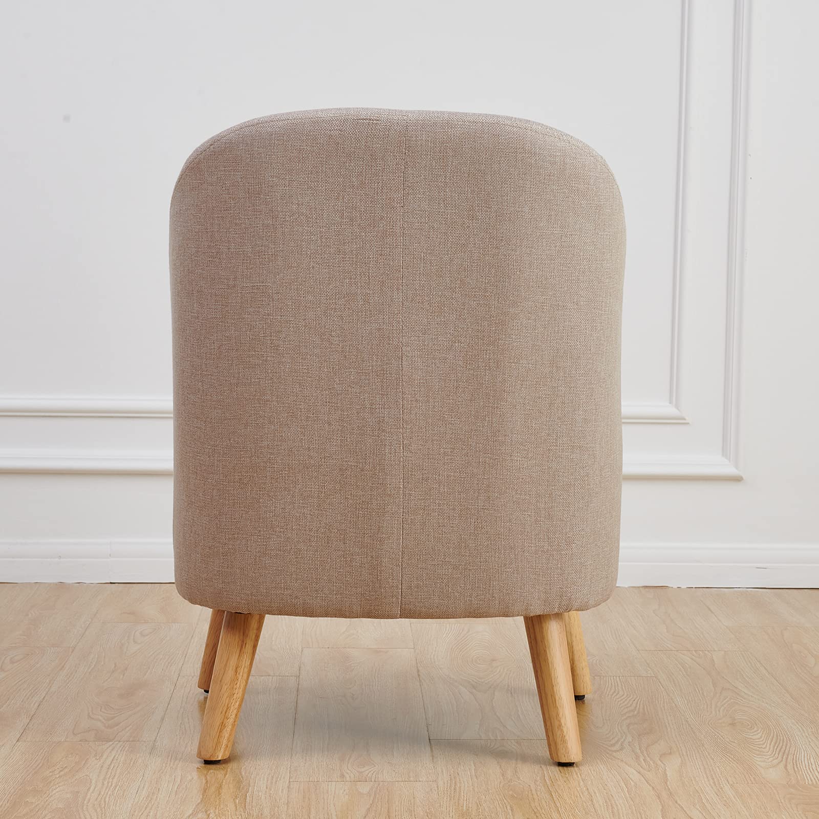 Stylish Beige Barrel Accent Chair with Upholstered Cotton Linen Fabric & Wooden Legs - Perfect Round Single Sofa for Living Room, Bedroom or Office Decor