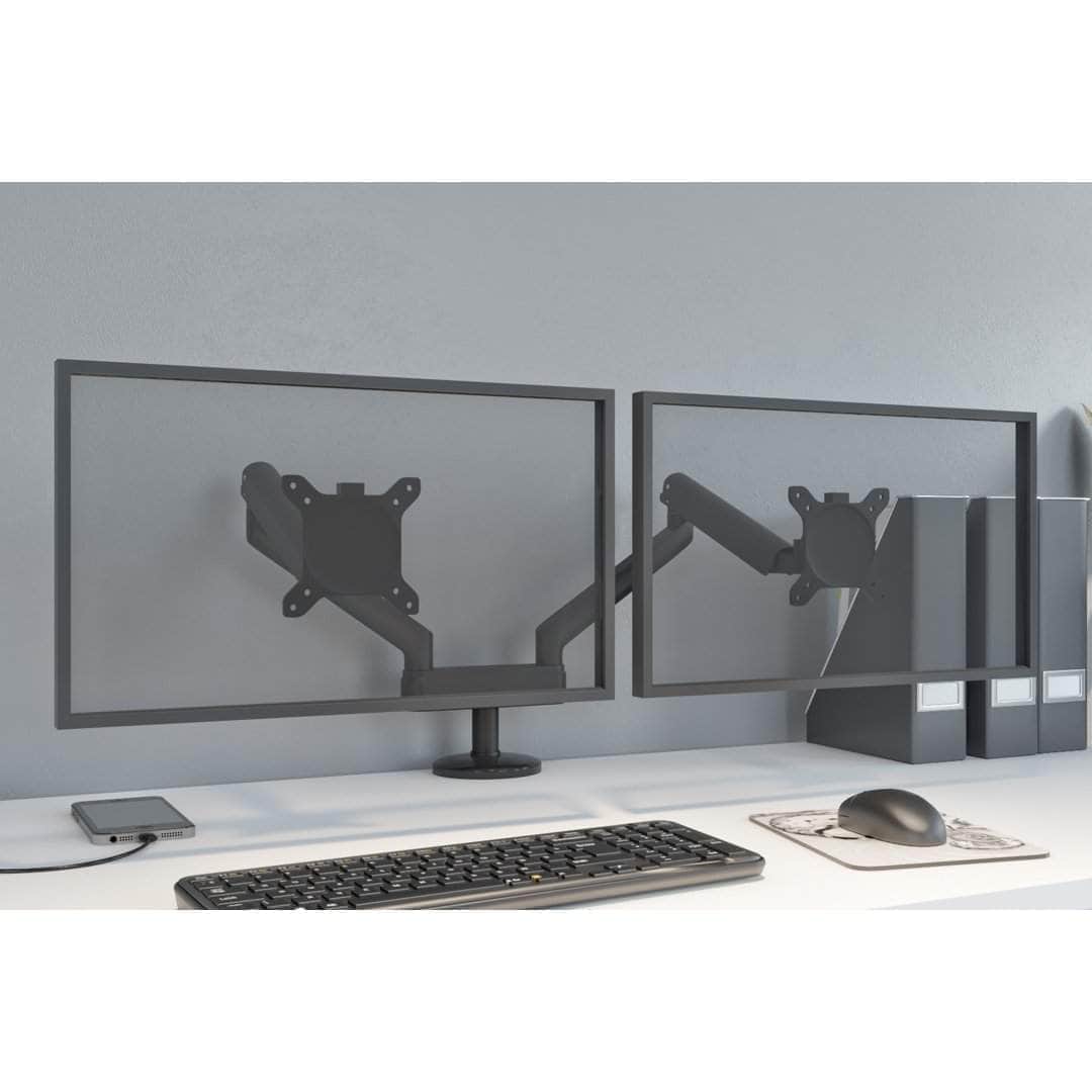 Universal Dual Monitor Stand - Adjustable Ergonomic Mount for 2 Screens up to 32