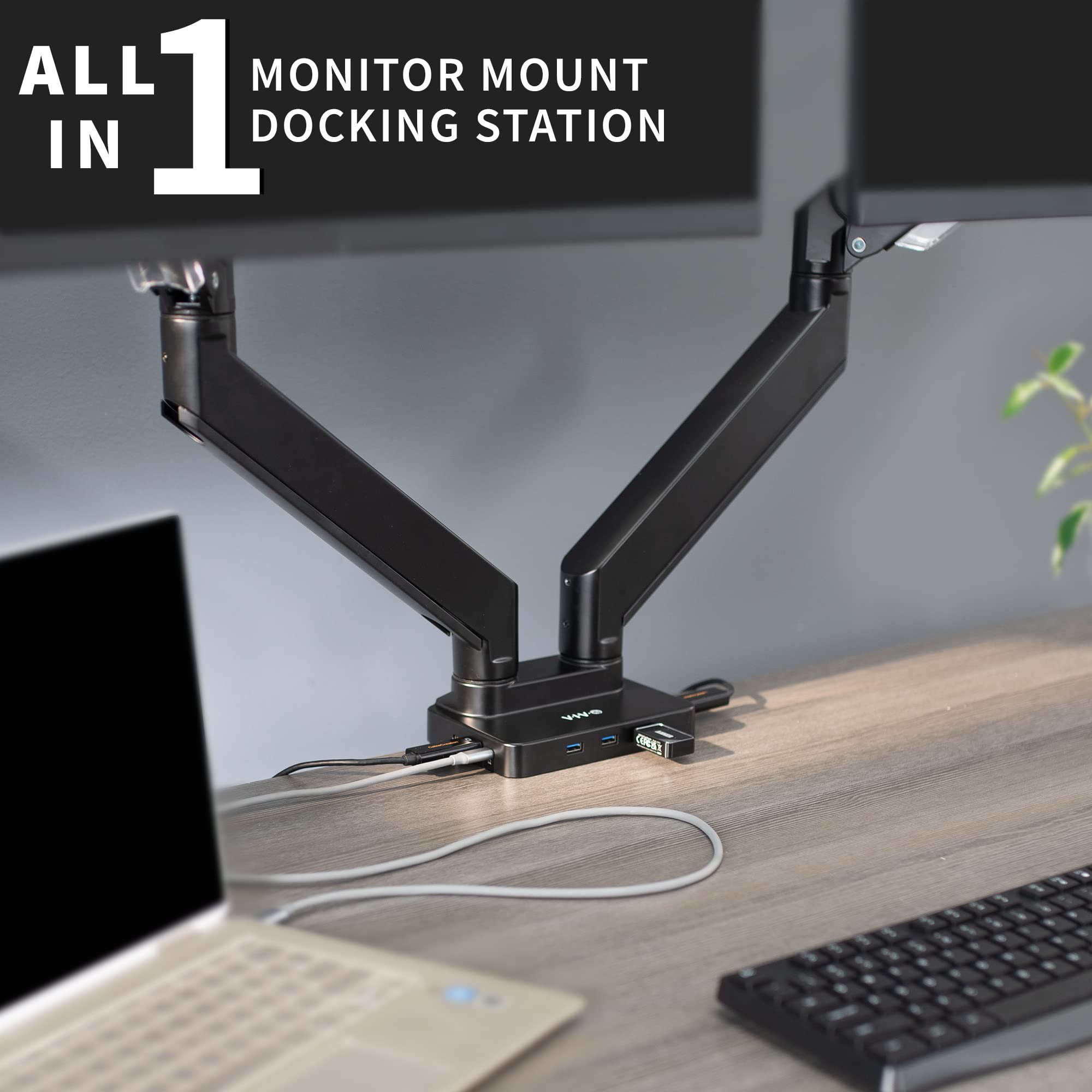 VIVO Heavy Duty Aluminum Dual Monitor Arm with USB-C Docking Station - Fits 35
