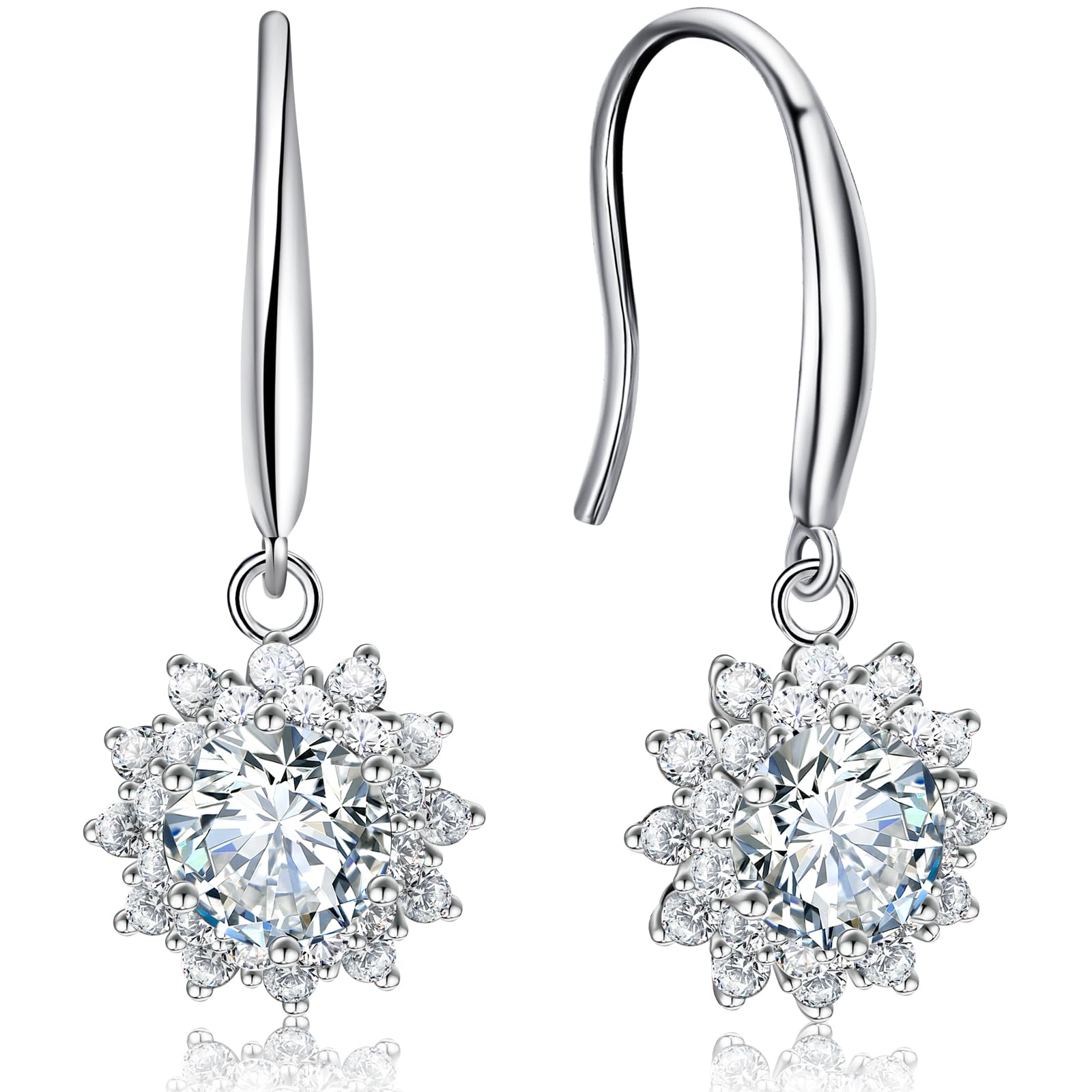 2Ct Moissanite Hoop Earrings for Women - S925 Sterling Silver Hypoallergenic Sunflower Dangle Earrings | Perfect Birthday, Mother's Day Gift for Mom & Daughter | Wedding, Party & Everyday Wear Jewelry