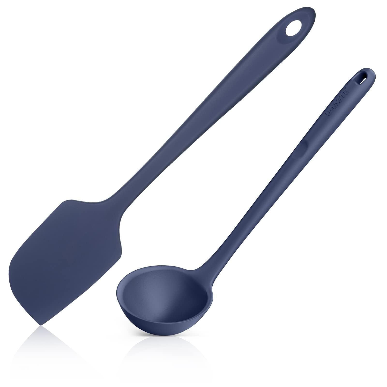 U-Taste 14-Inch Extra Large Flexible Silicone Spatula & 13-Inch Non-Stick Soup Ladle Set - 600°F Heat Resistant, Midnight Blue - Perfect for Baking, Cooking, and Serving Hot Dishes