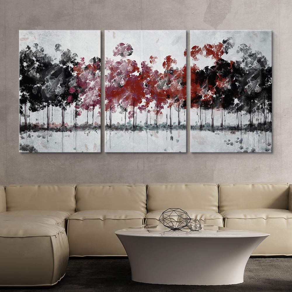 Wall26 - 3 Panel Canvas Wall Art Abstract Oil Painting Tree Forest - Giclee Print Home Decor for Bedroom & Living Room - 24