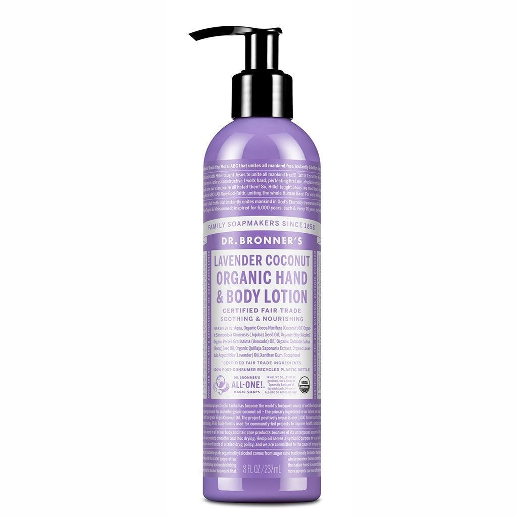 Dr. Bronner's Organic Lavender Coconut Lotion - Hydrating & Moisturizing for Dry Skin - Perfect for Daily Use, Travel & Gift Giving