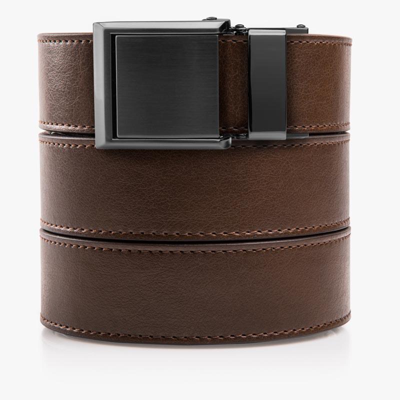 Premium Mocha Brown Leather Belt for Men - Custom Front Square Buckle - Perfect for Casual, Business & Formal Wear