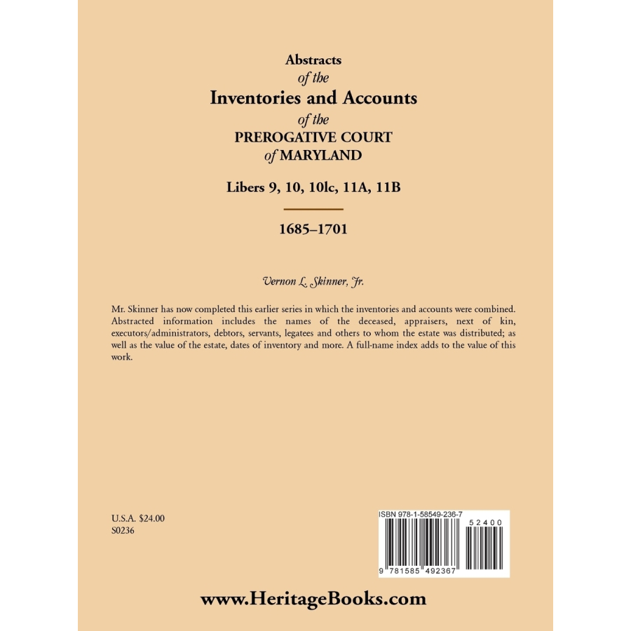 Abstracts of the Inventories and Accounts of the Prerogative Court of Maryland 1685-1701 - Libers 9, 10, 10lc, 11A, 11B | Genealogy Research & Historical Records for Ancestry Studies