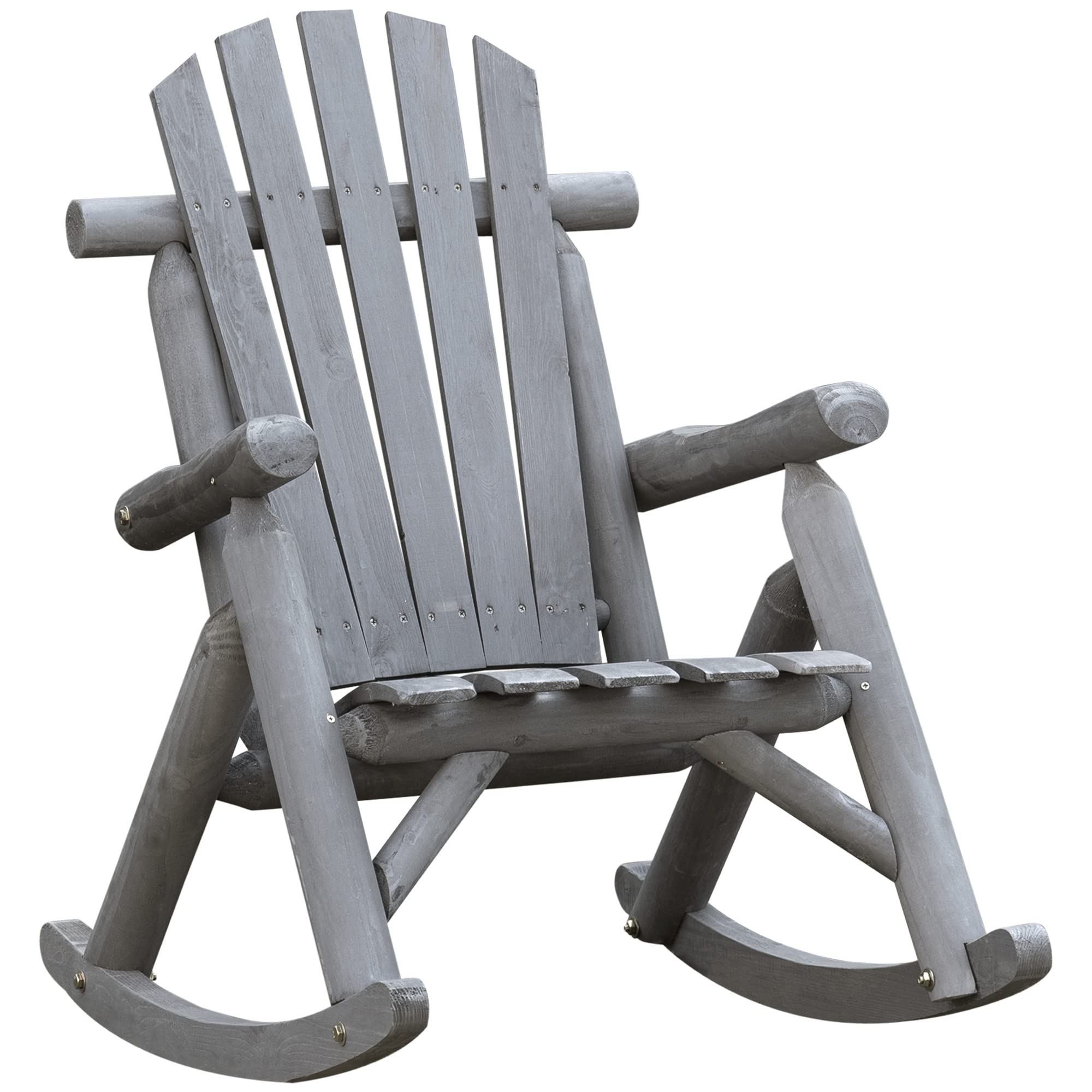 Outsunny Dark Gray Wooden Rocking Chair - Single-Person Adirondack Patio Rocker with Rustic High Back & Slatted Design for Backyard, Garden, Porch - Perfect for Relaxing Outdoors & Indoor Lounging