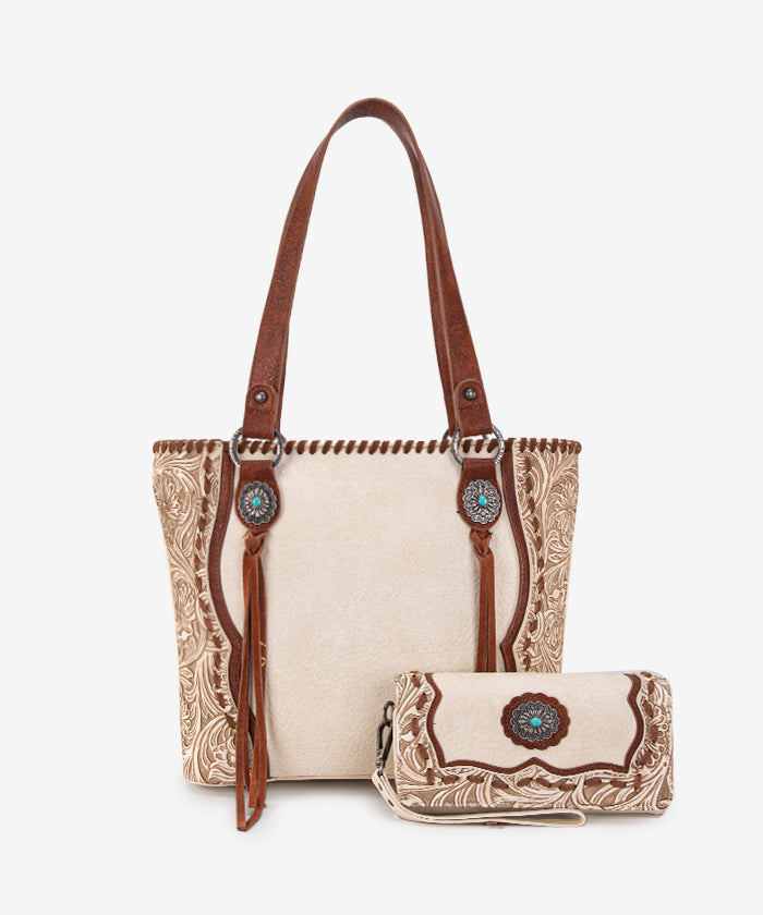 Trinity Ranch Floral Tooled Concealed Carry Tote Bag Set - Stylish Leather Purse with Hidden Gun Compartment for Women | Perfect for Everyday Carry, Travel & Outdoor Adventures