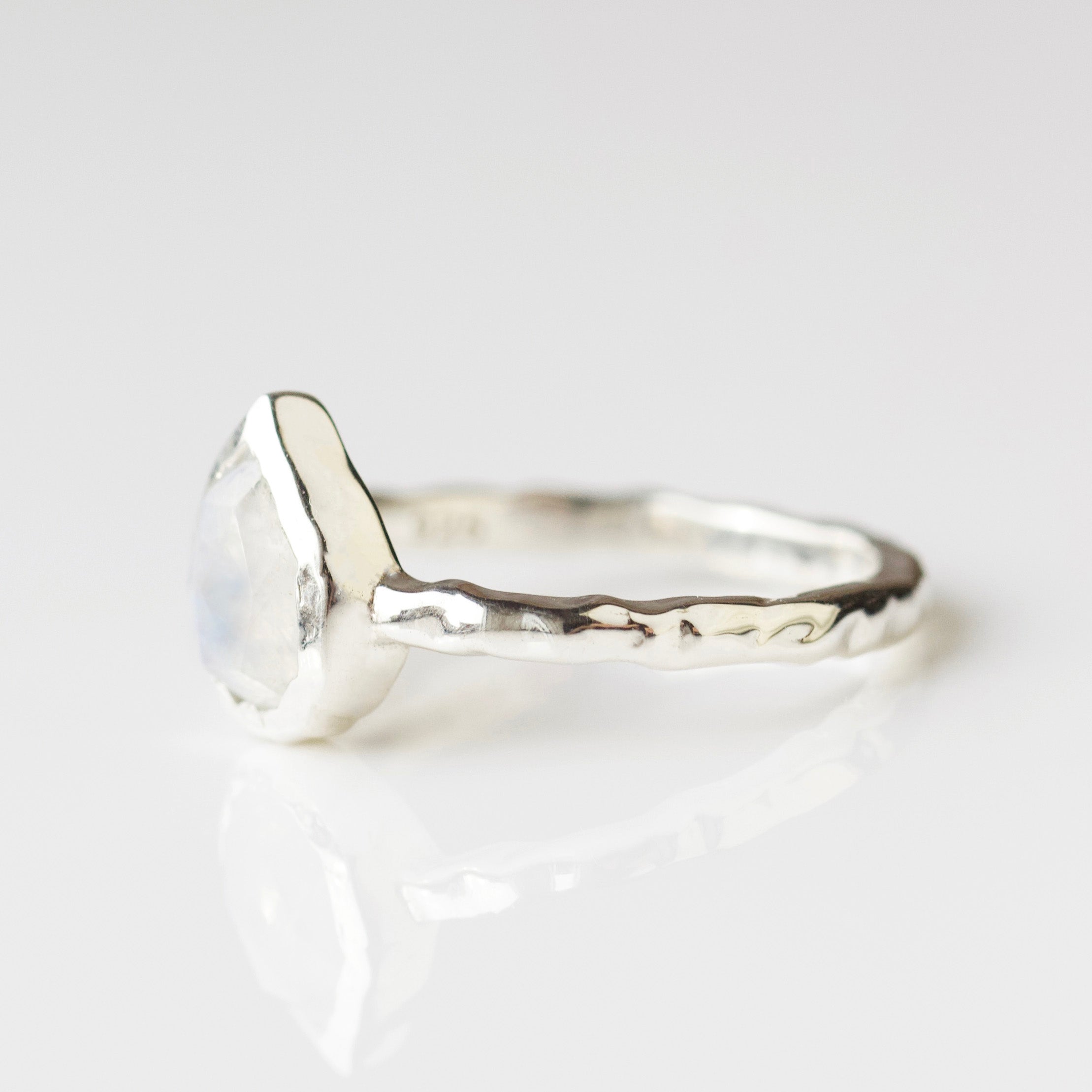 Gracie Rainbow Moonstone Pear Molten Ring - Elegant Sterling Silver Jewelry for Women | Perfect for Weddings, Date Nights & Special Occasions