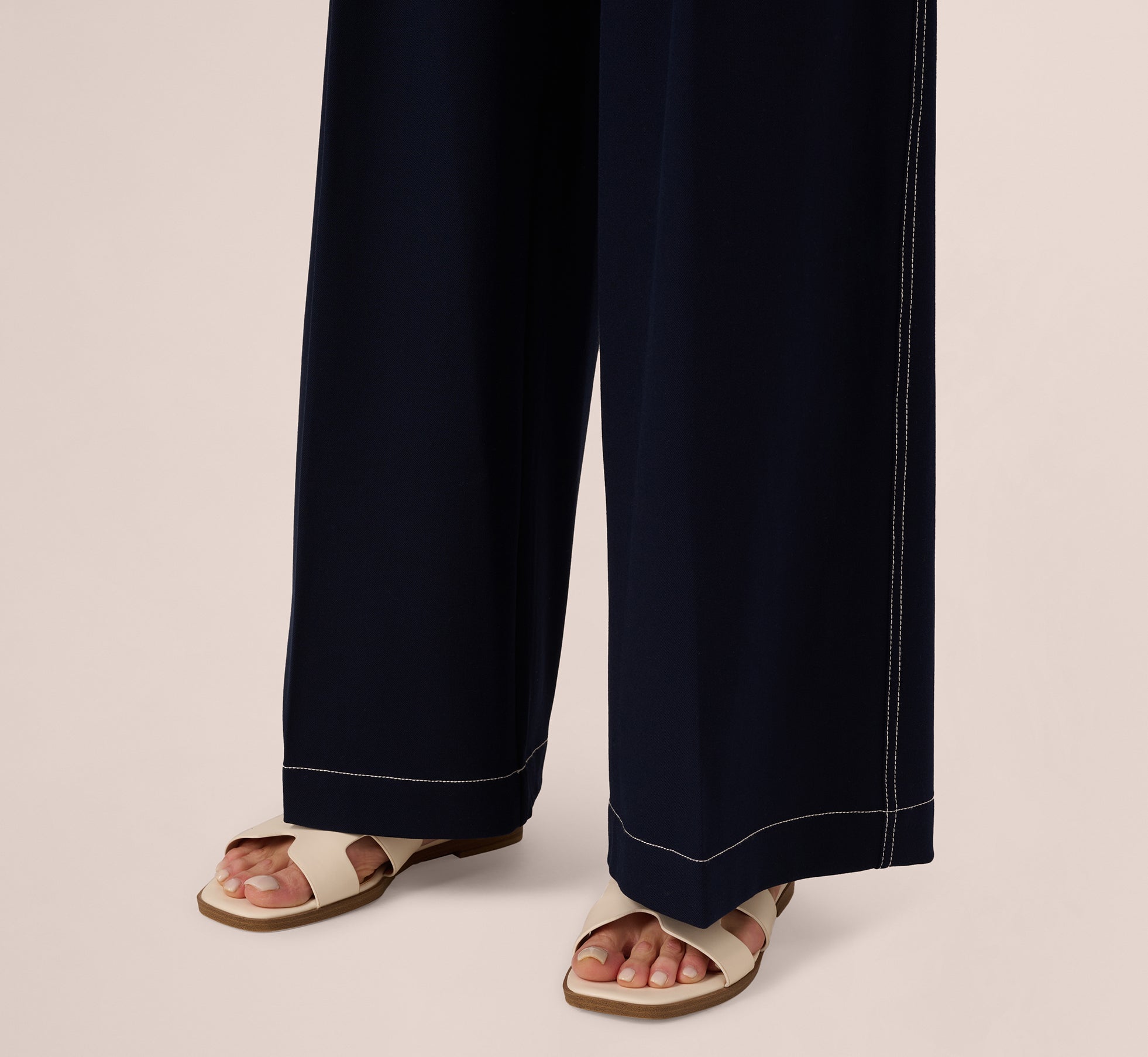 Best Wide Leg Paperbag Pants with Belt - Navy & Ivory High Waisted Trousers for Women | Office Wear, Casual Outfits & Travel Comfort