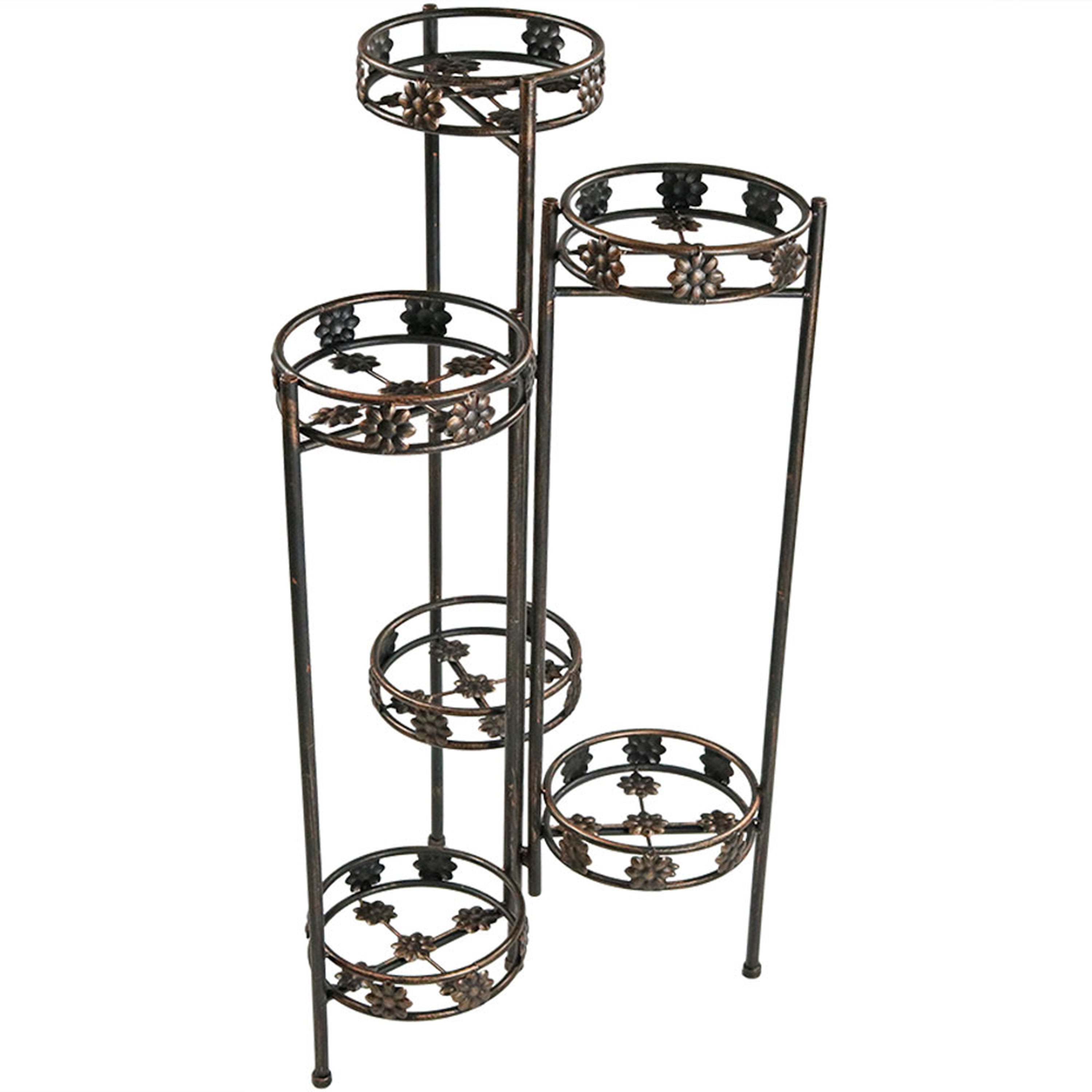 6 Tier Folding Plant Stand for Indoor/Outdoor Use - Heavy Duty Metal Flower Pot Holder Shelf for Patio, Garden & Home Decor - Sunnydaze