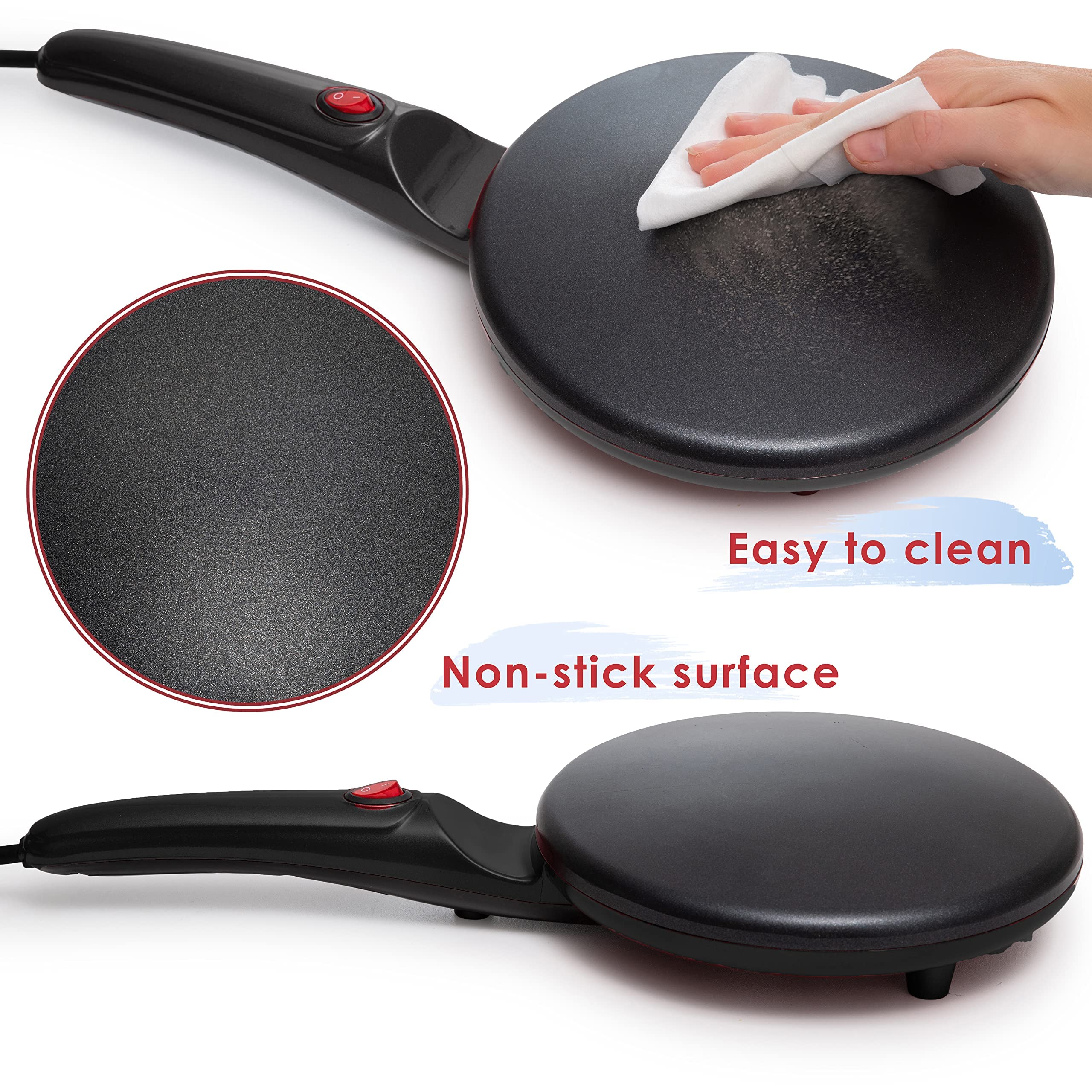 Electric Crepe Maker with Auto Power Off & Non-Stick Coating - Portable Pancake Maker with Automatic Temperature Control & On/Off Switch - Perfect for Breakfast, Brunch, and Dessert Making at Home or Outdoor Cooking