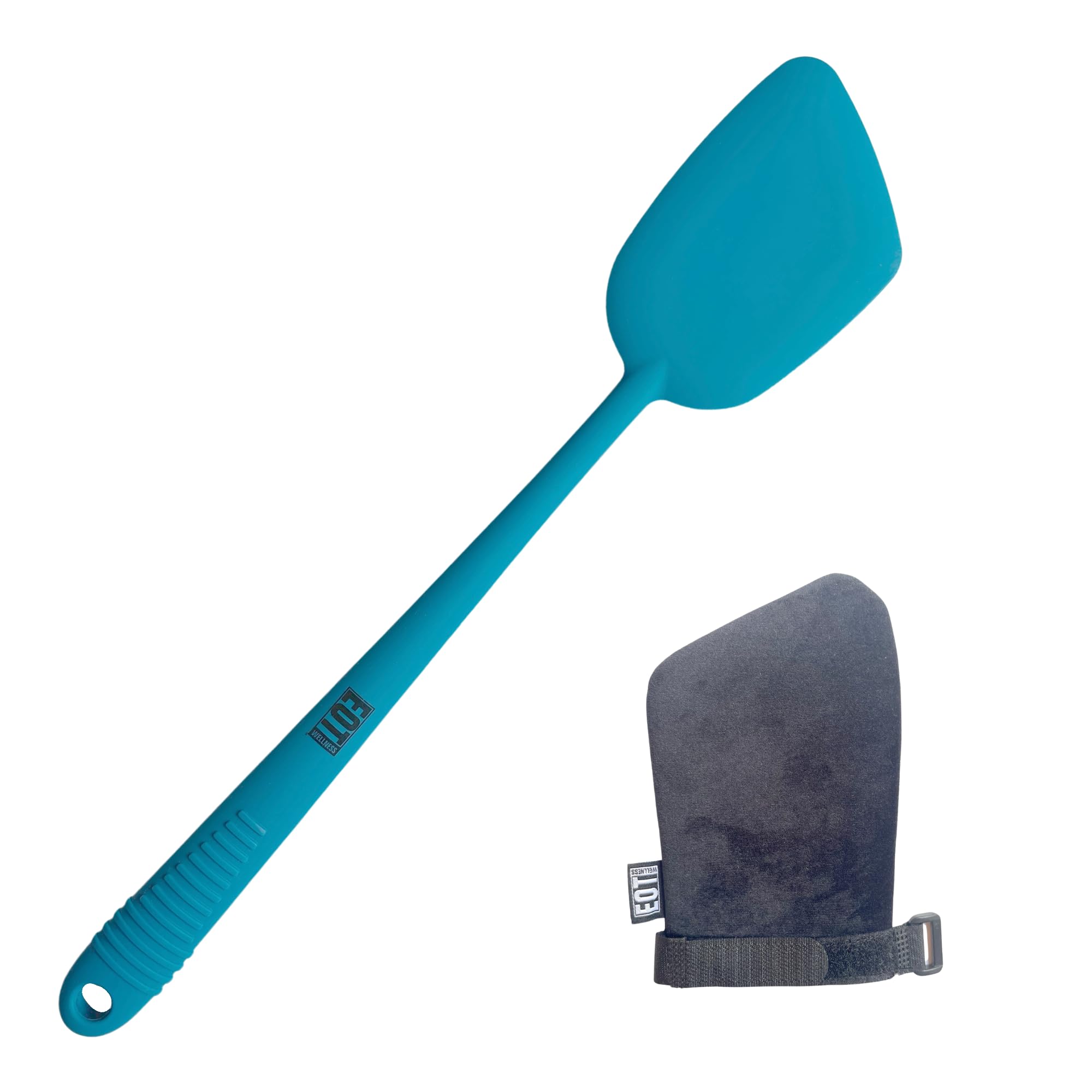 Bendable Back Lotion Applicator with Microfiber Mitt - Sunscreen, Self Tanner & Body Cream Applicator for Hard-to-Reach Areas | Perfect for Back Pain, Sun Protection & Skincare Routine (Blue) - EOT Wellness