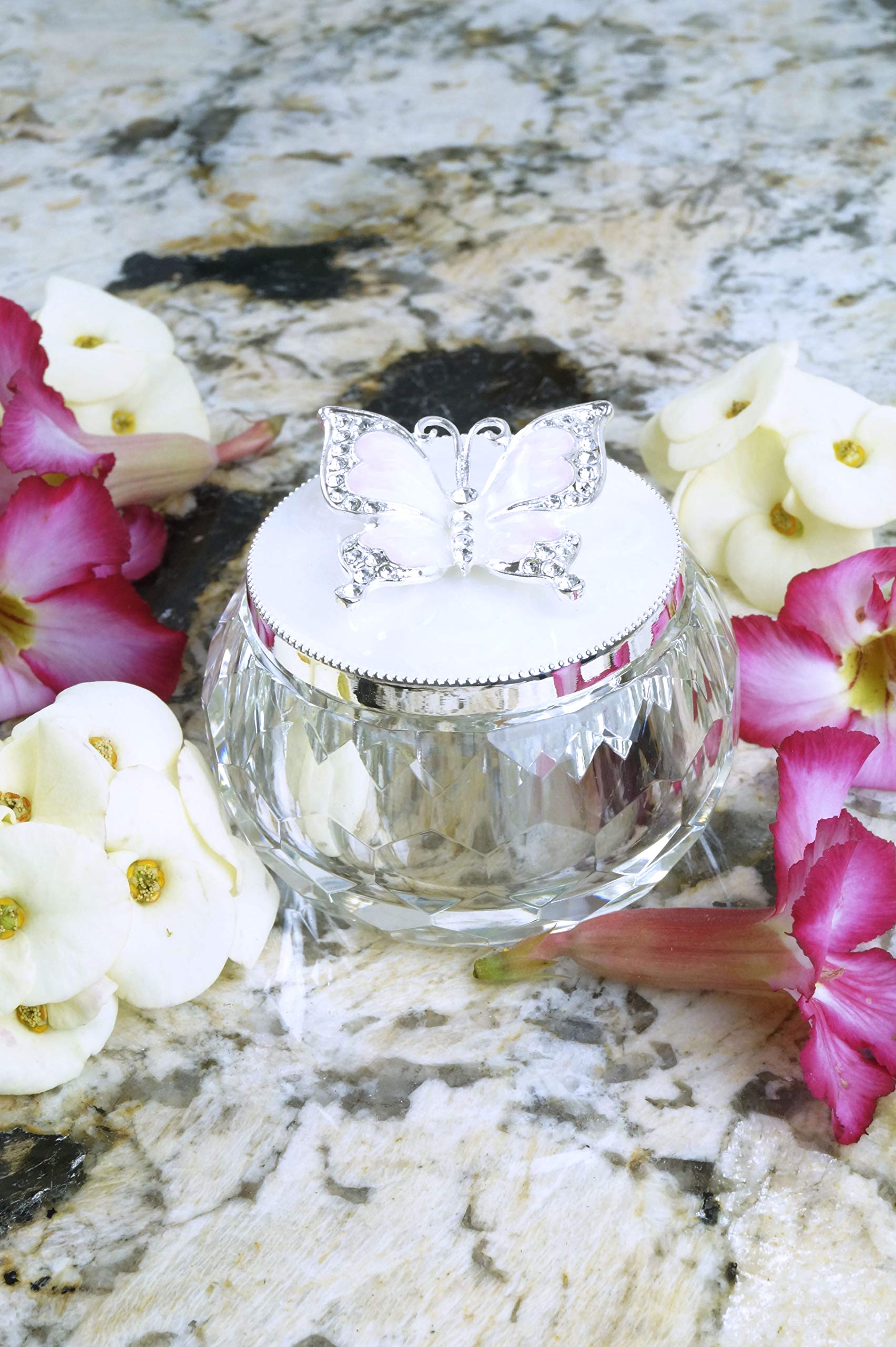White & Pink Hand-Painted Butterfly Jewelry Box - Petite Trinket Organizer for Rings, Earrings & Necklaces | Decorative Jewelry Display & Storage for Dresser, Vanity & Travel