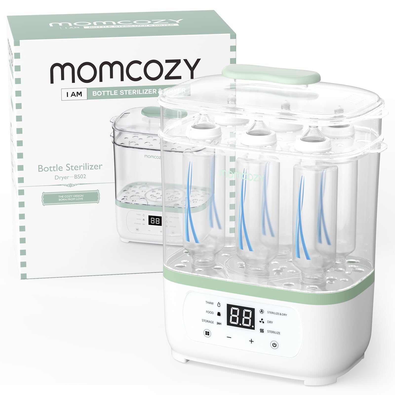 Momcozy 8-in-1 Electric Baby Bottle Sterilizer and Dryer | Steam Sterilizing for Bottles, Pacifiers & Breast Pump Parts | Perfect for Nursery, Daycare & Travel Use